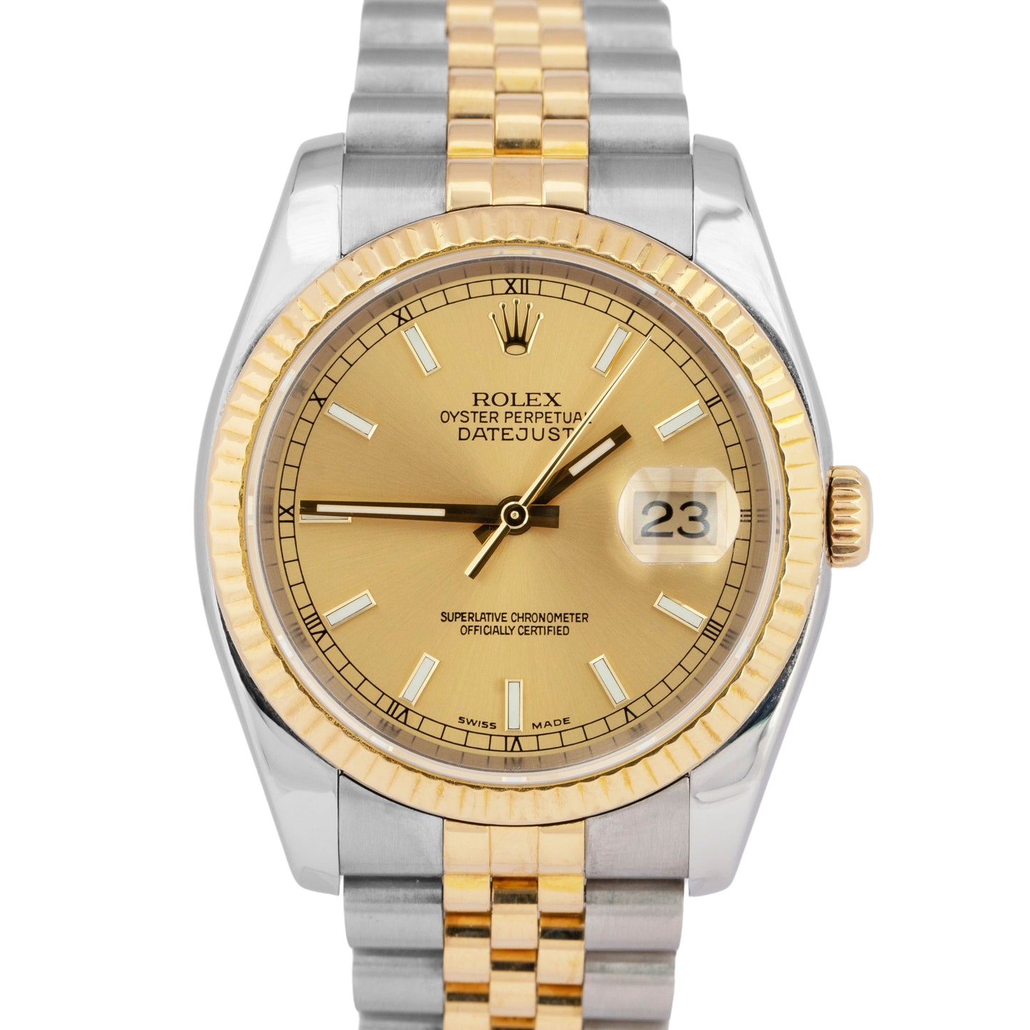 Rolex DateJust 36mm CHAMPAGNE Fluted Two-Tone JUBILEE 18K Gold 116233 Watch