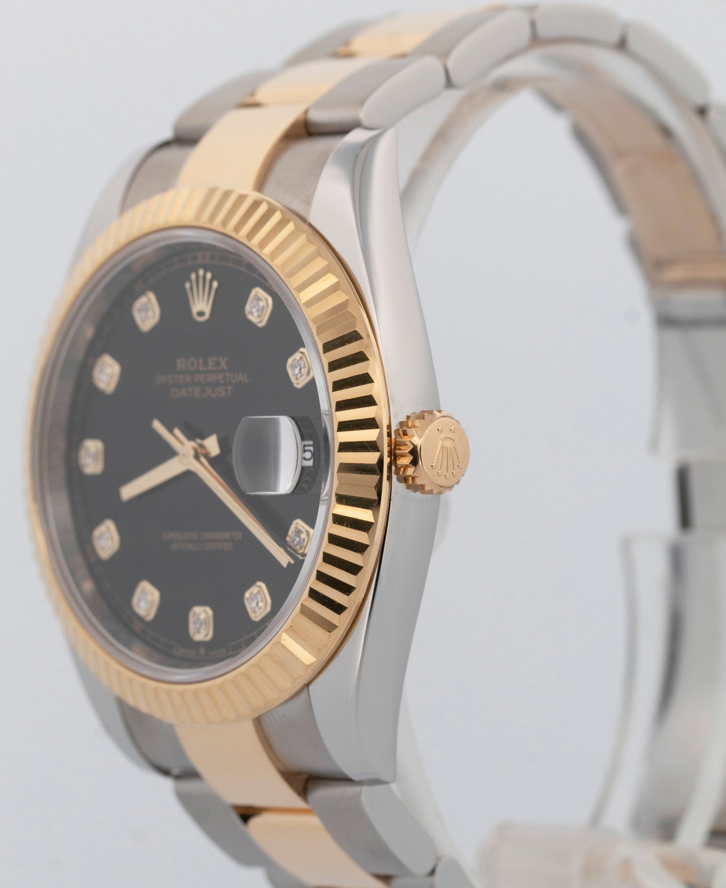 PAPERS Rolex DateJust 41mm BLACK DIAMOND Two-Tone Gold Oyster Watch 126333 BOX