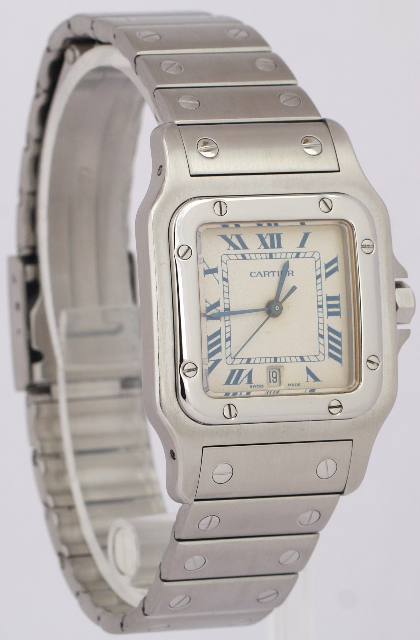 MINT Cartier Santos Galbee PATINA Ivory Stainless Steel 29mm Quartz Watch 987901