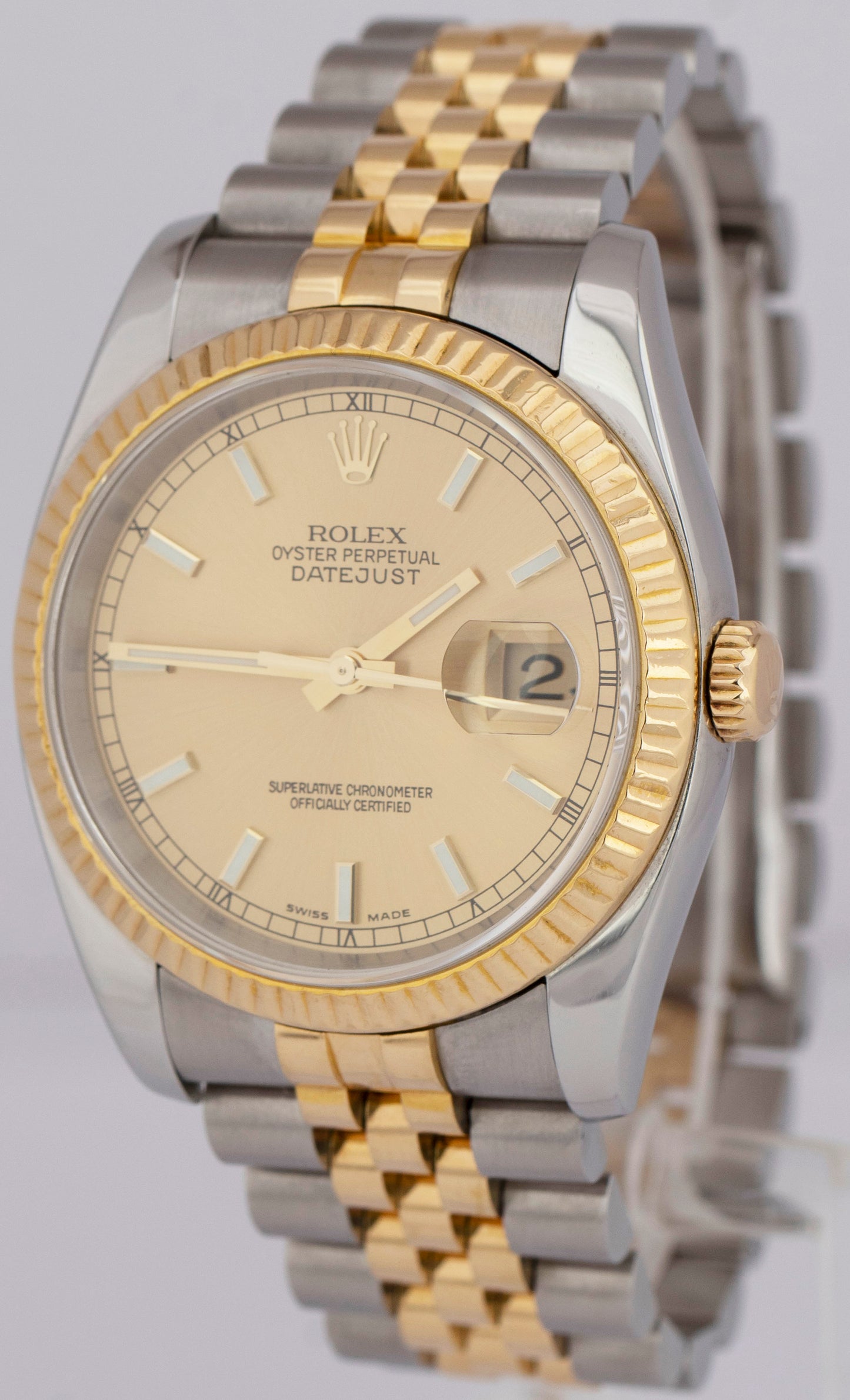 Rolex DateJust 36mm CHAMPAGNE Fluted Two-Tone JUBILEE 18K Gold 116233 Watch
