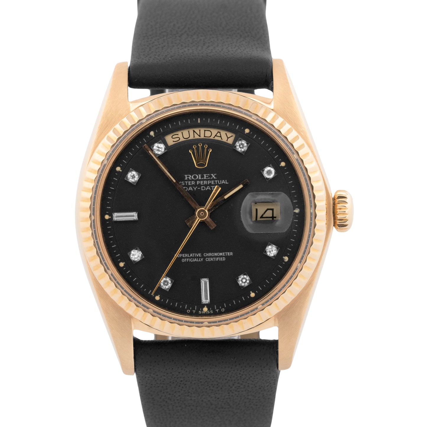 Rolex Day-Date President Black DIAMOND DIAL 18K Yellow Gold Fluted 36mm Watch 18