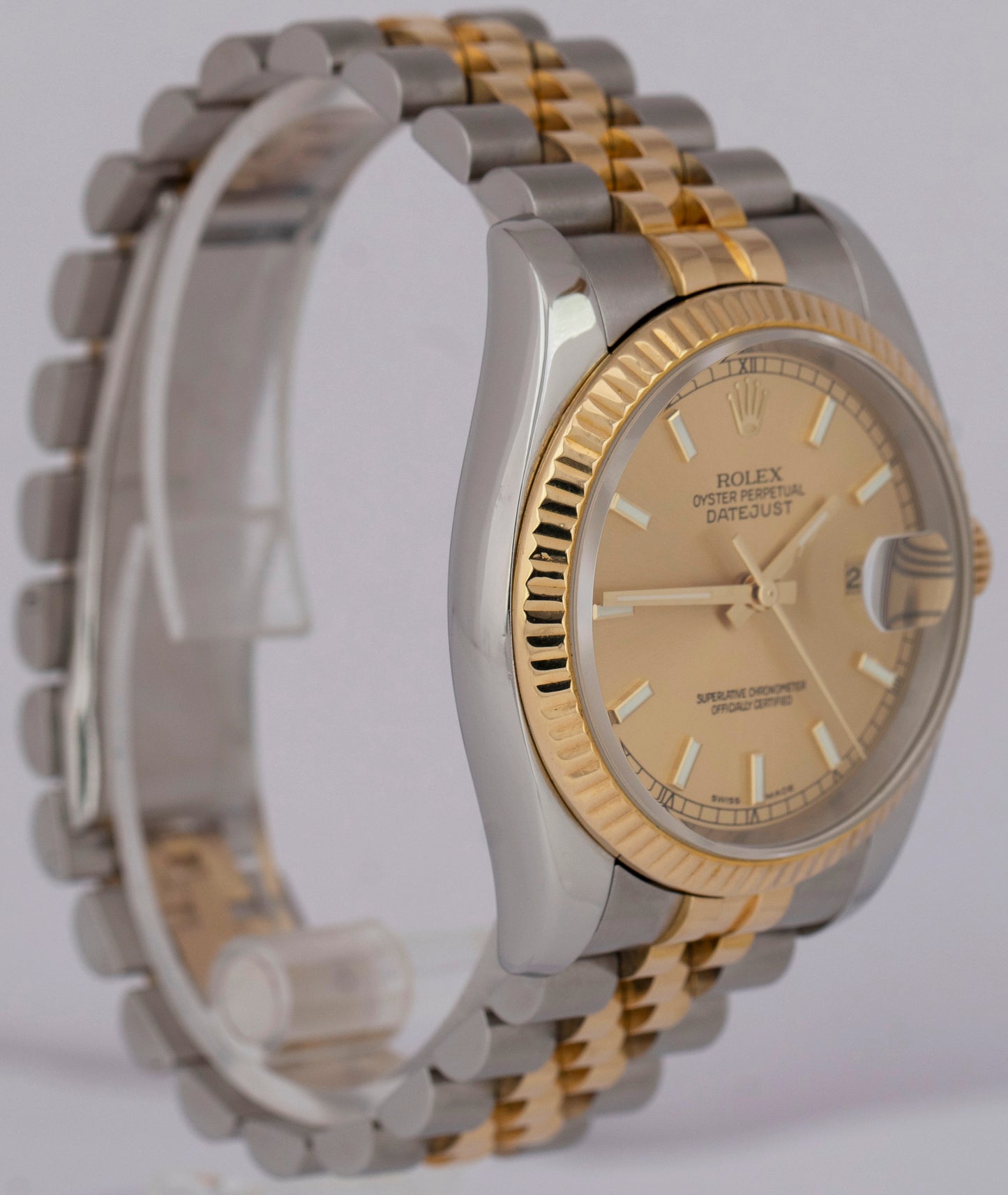 Rolex DateJust 36mm CHAMPAGNE Fluted Two-Tone JUBILEE 18K Gold 116233 Watch