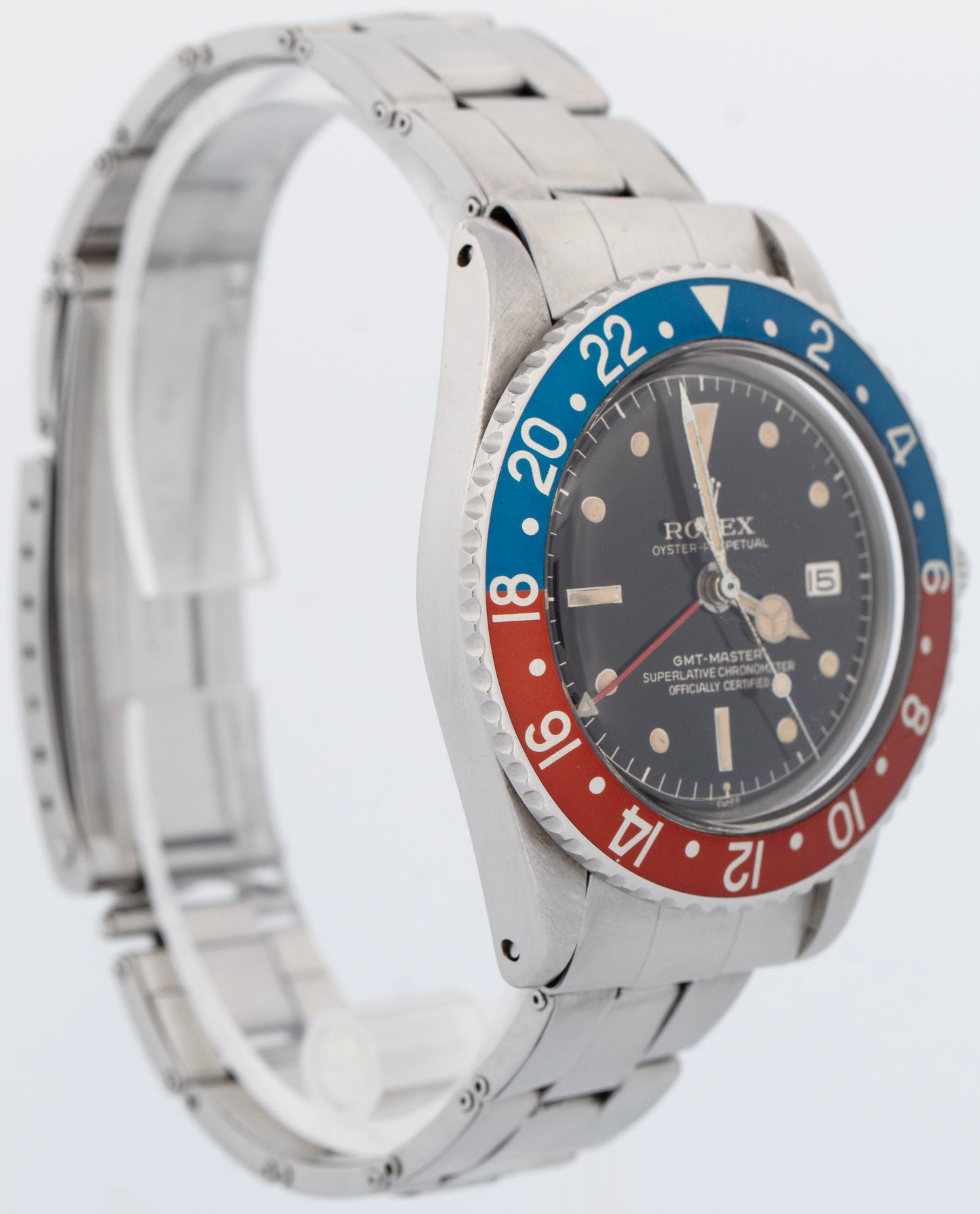 VINTAGE 1961 Rolex GMT-Master Red Blue PEPSI Black Patina Steel 40mm Watch 1675