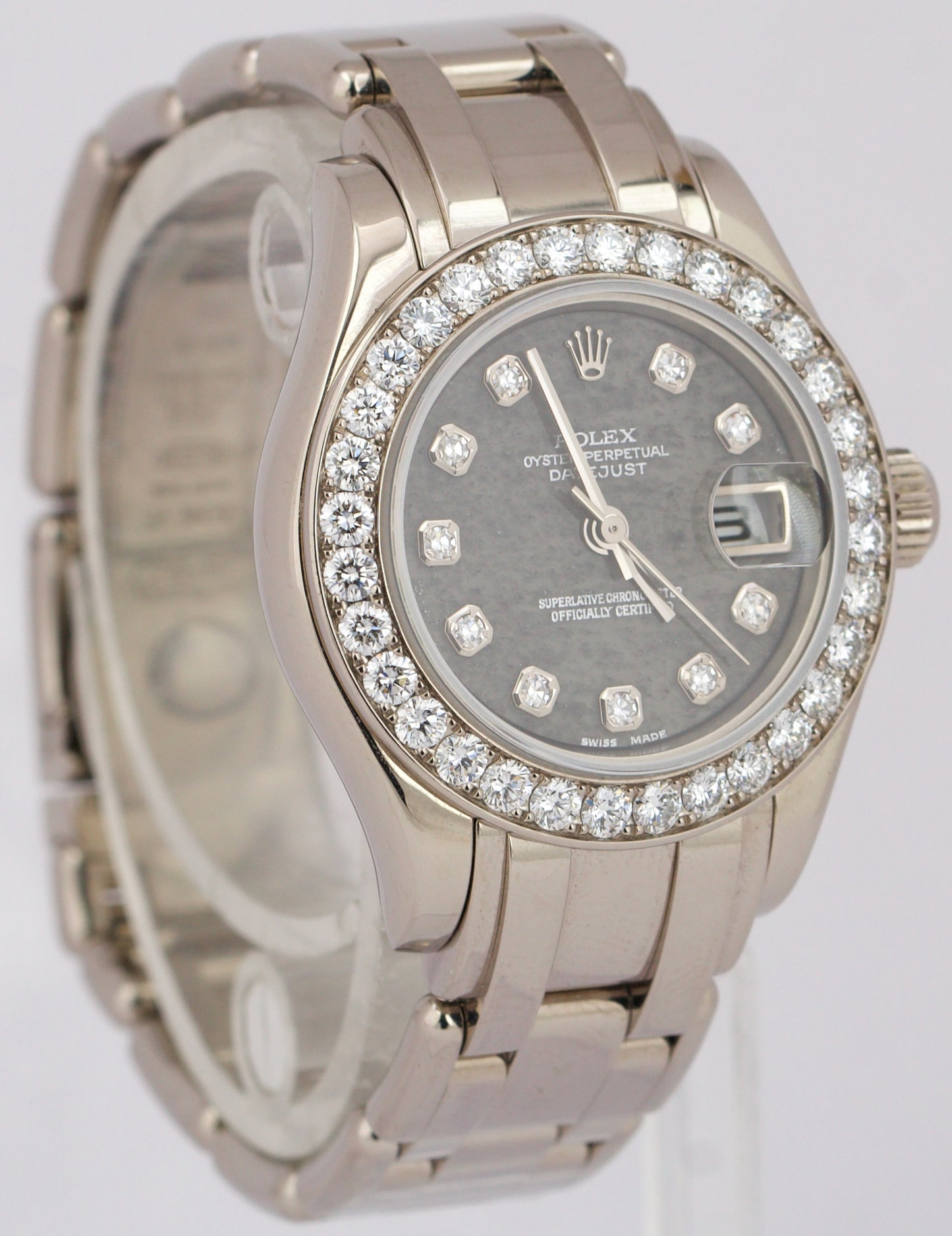 MINT Rolex DateJust Pearlmaster 18k White Gold DIAMOND PYRITE 29mm 80299 Watch