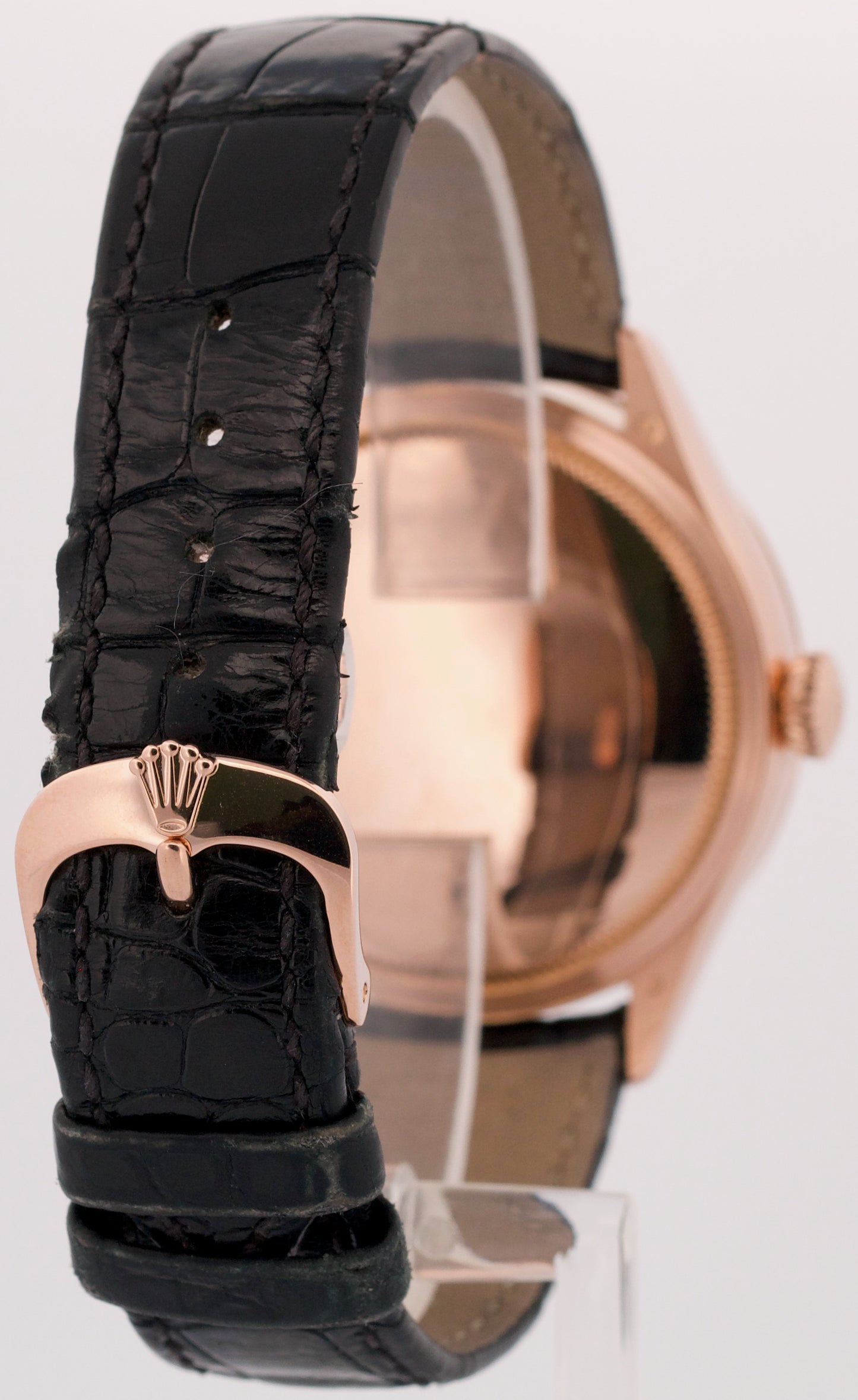 Rolex Cellini Date 18k Rose Gold SILVER GUILLOCHE Leather 39mm 50515 Watch