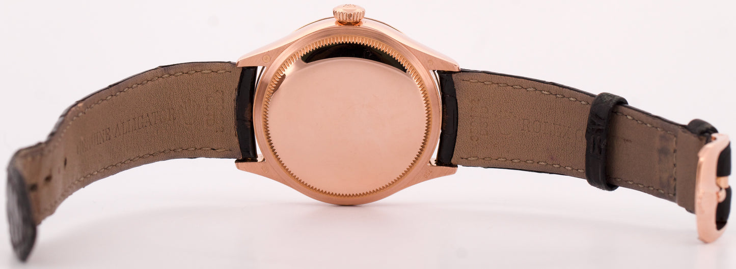 Rolex Cellini Date 18k Rose Gold SILVER GUILLOCHE Leather 39mm 50515 Watch