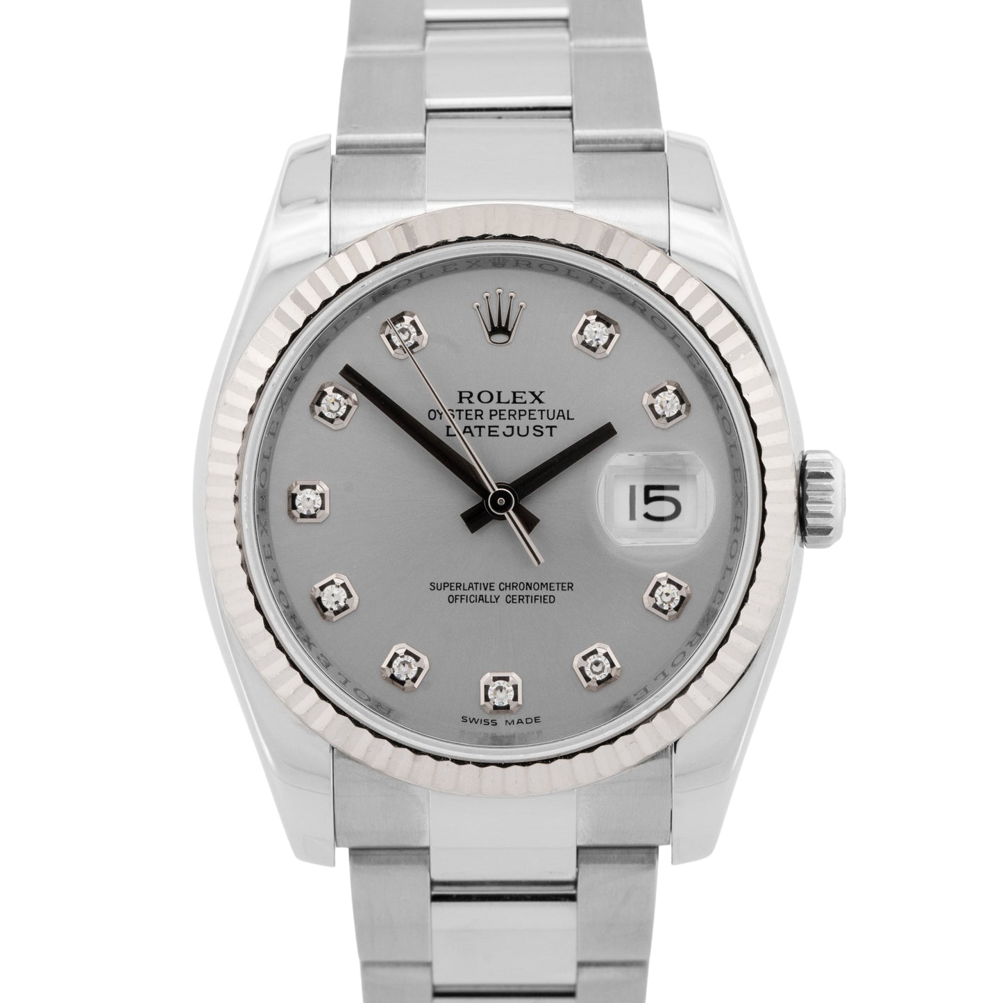 Rolex DateJust Silver DIAMOND 36mm 18K White Gold Steel 116234 Watch BOX