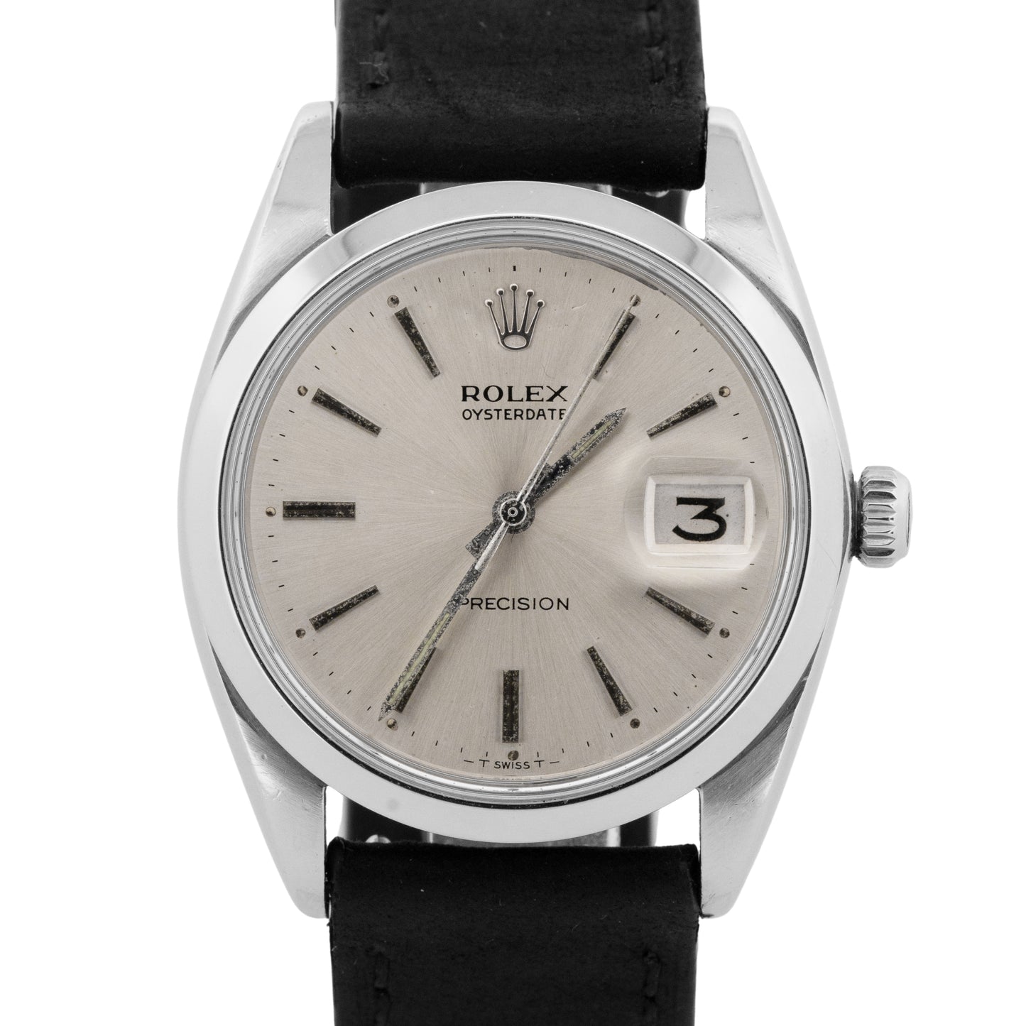 VINTAGE Rolex Oysterdate Precision SILVER Stainless Steel PATINA 34mm Watch 6694