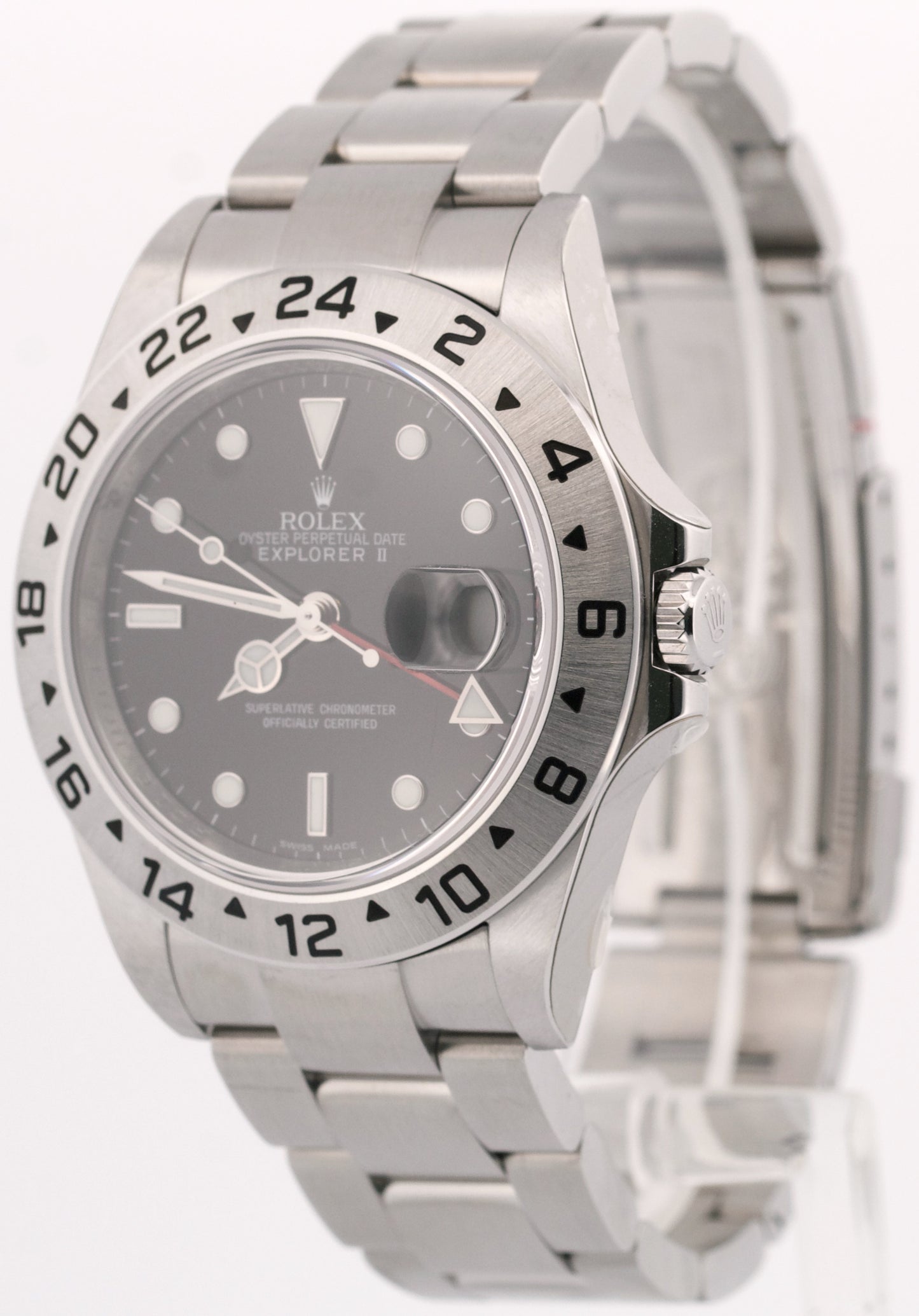 NOS STICKERED Rolex Explorer II 40mm 3186 BLACK Red Steel REHAUT 16570 Watch