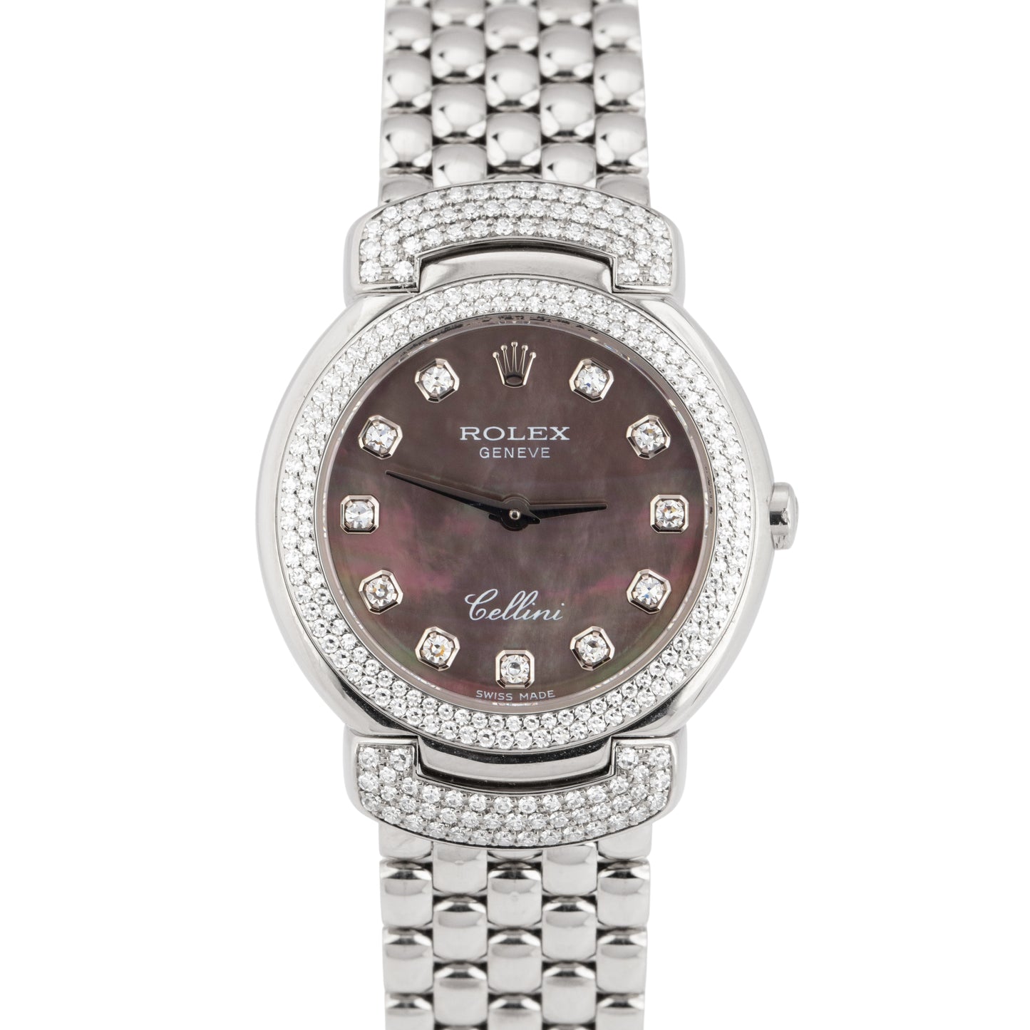 MINT PAPERS Rolex Cellini TAHITIAN BLACK MOP DIAMOND White Gold Watch BOX 6673/9
