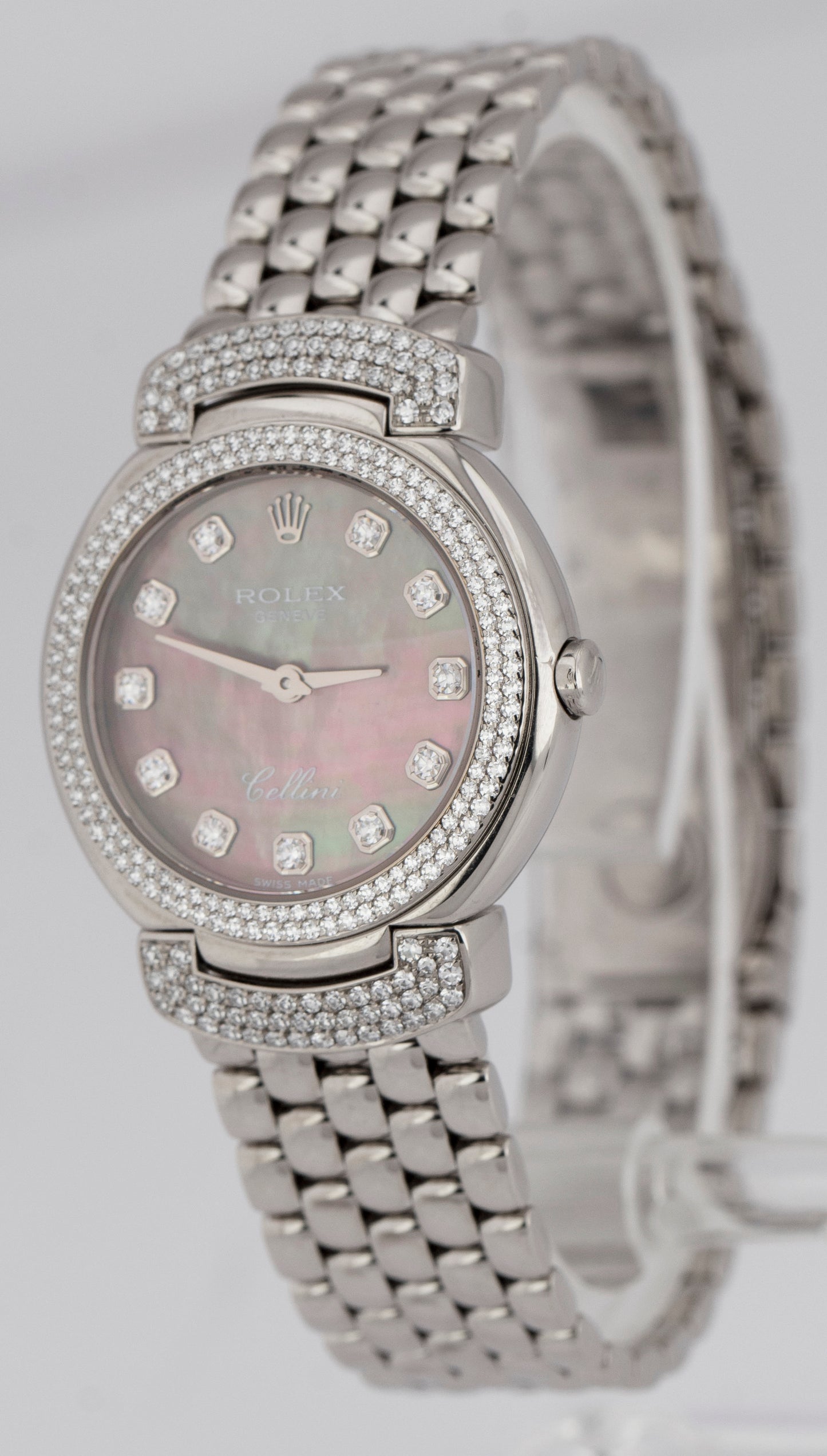 MINT PAPERS Rolex Cellini TAHITIAN BLACK MOP DIAMOND White Gold Watch BOX 6673/9