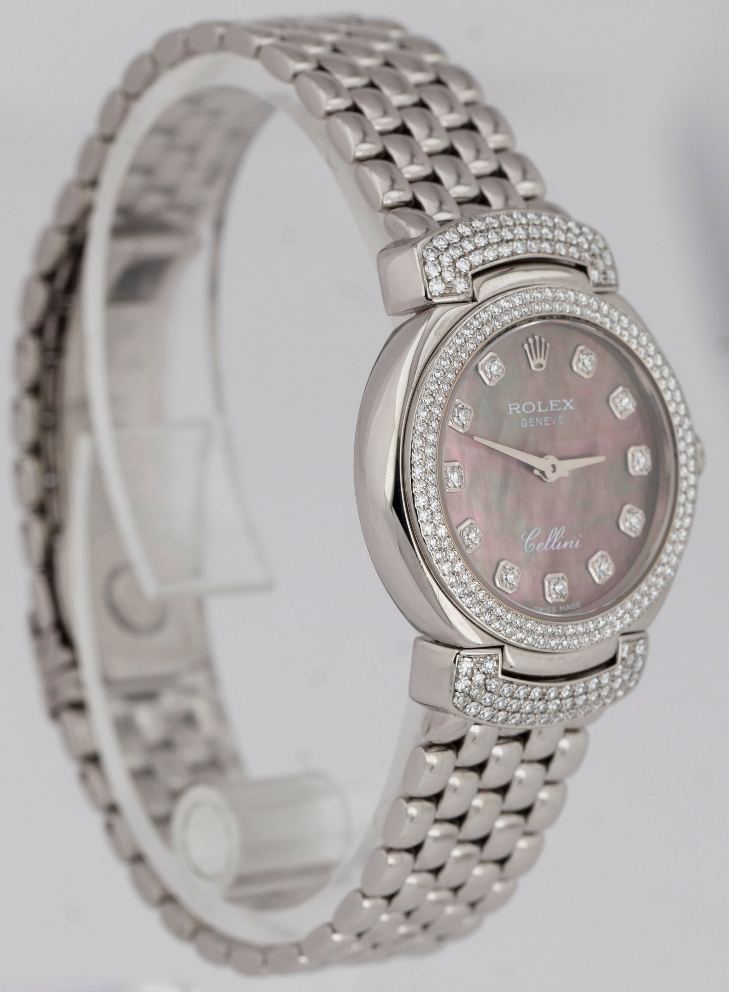 MINT PAPERS Rolex Cellini TAHITIAN BLACK MOP DIAMOND White Gold Watch BOX 6673/9