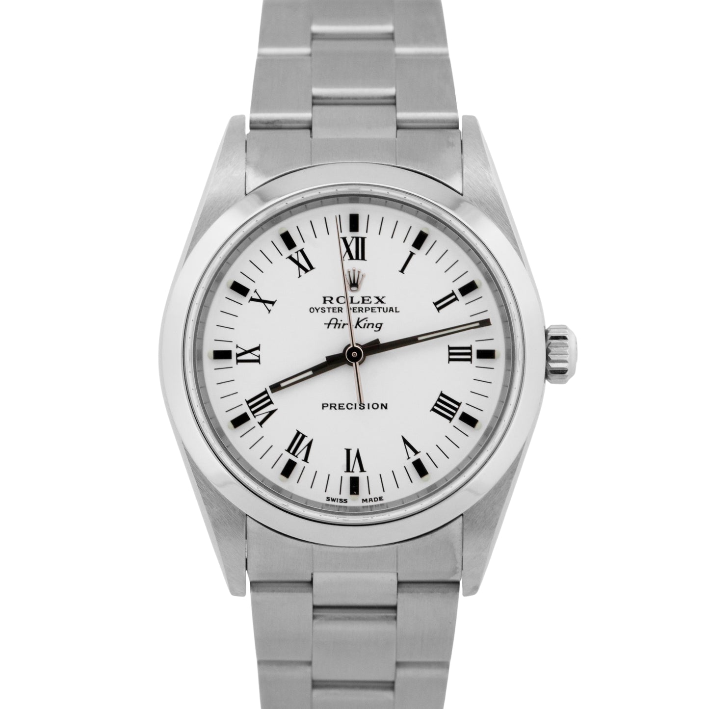 PAPERS Rolex Air-King Precision White Roman Stainless Steel 34mm Watch 14000 BOX