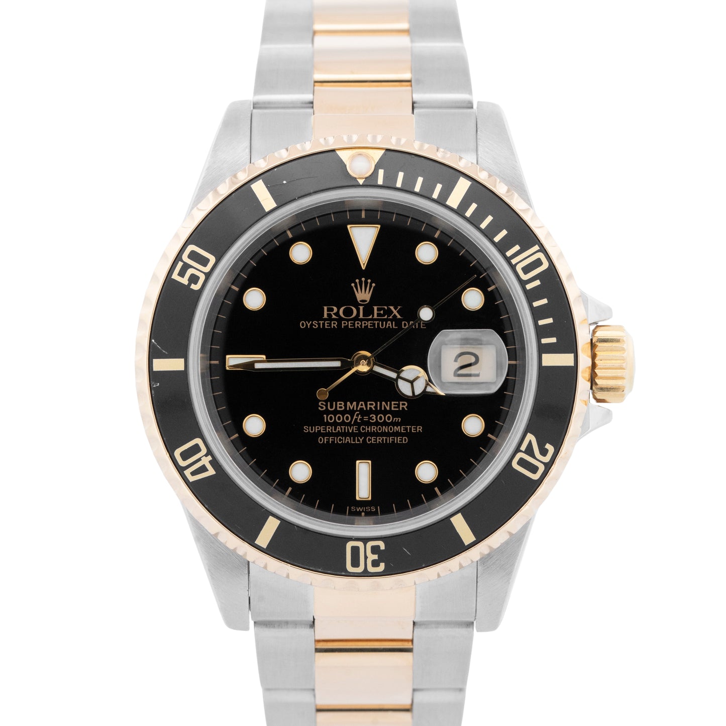 Rolex Submariner Date 40mm BLACK Two-Tone 18K Yellow Gold Steel 16613 LN Watch