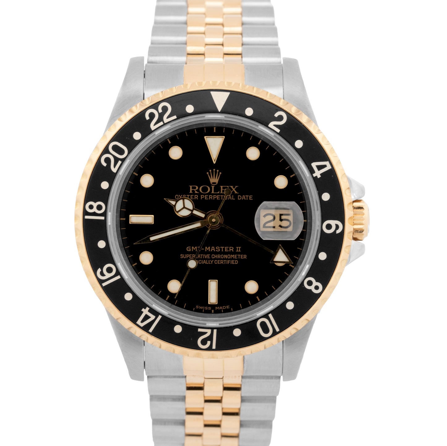 Rolex GMT-Master II BLACK Yellow Gold Stainless Steel JUBILEE 40mm Watch 16713