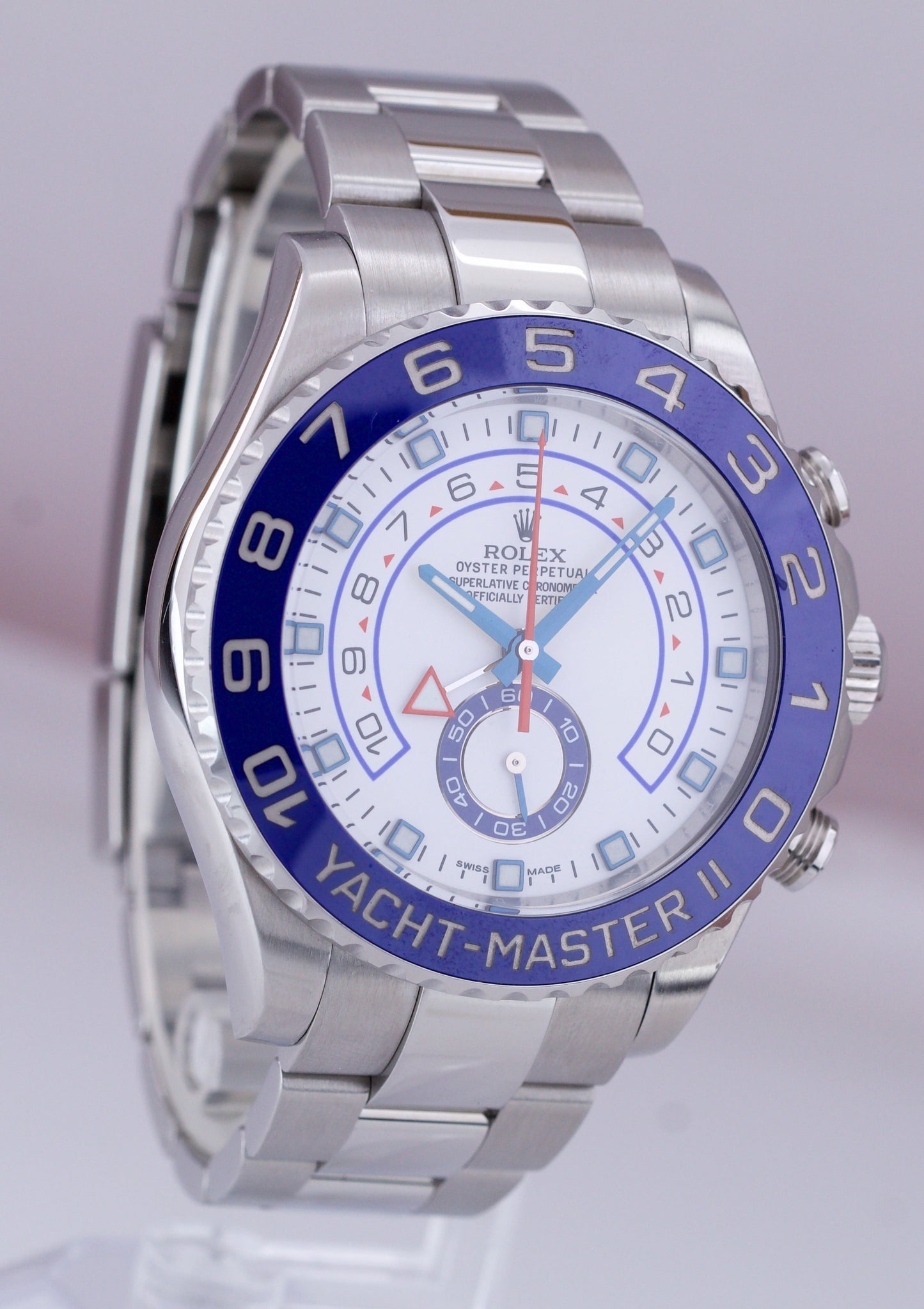 Rolex Yacht-Master II 44mm Stainless White Blue Ceramic PAPERS Watch 116680 B+P