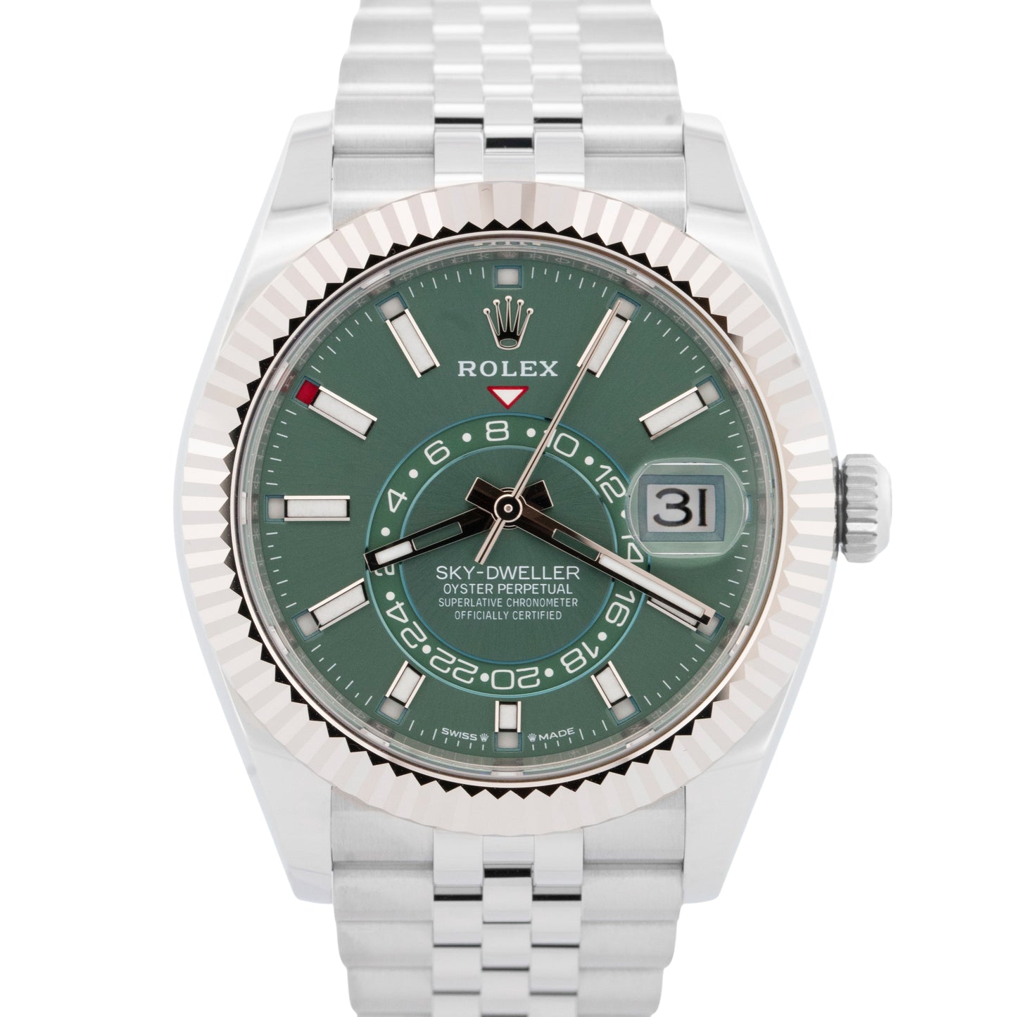 NEW SEPT 2025 PAPERS Rolex Sky-Dweller GREEN 42mm JUBILEE 18K Steel 336934 BOX