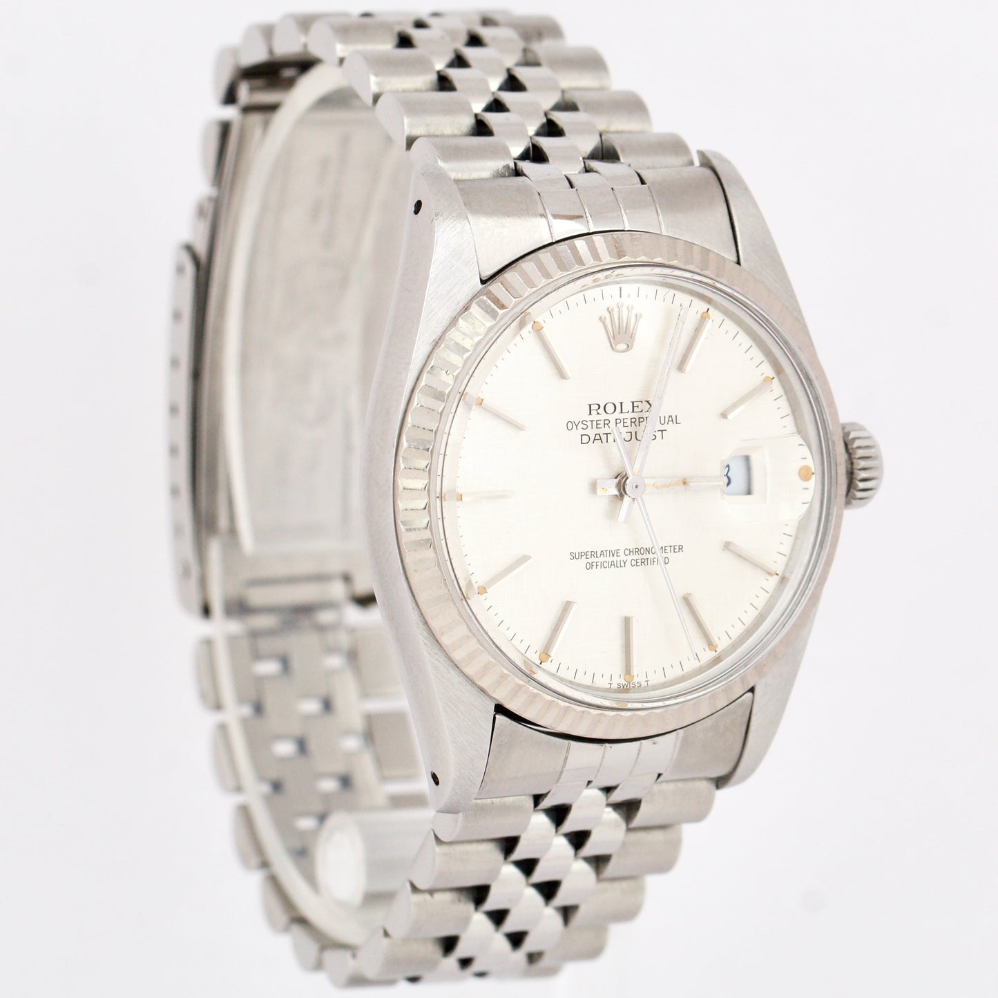 1984 Rolex DateJust SILVER LINEN Fluted Stainless Steel JUBILEE 36mm Watch 16014