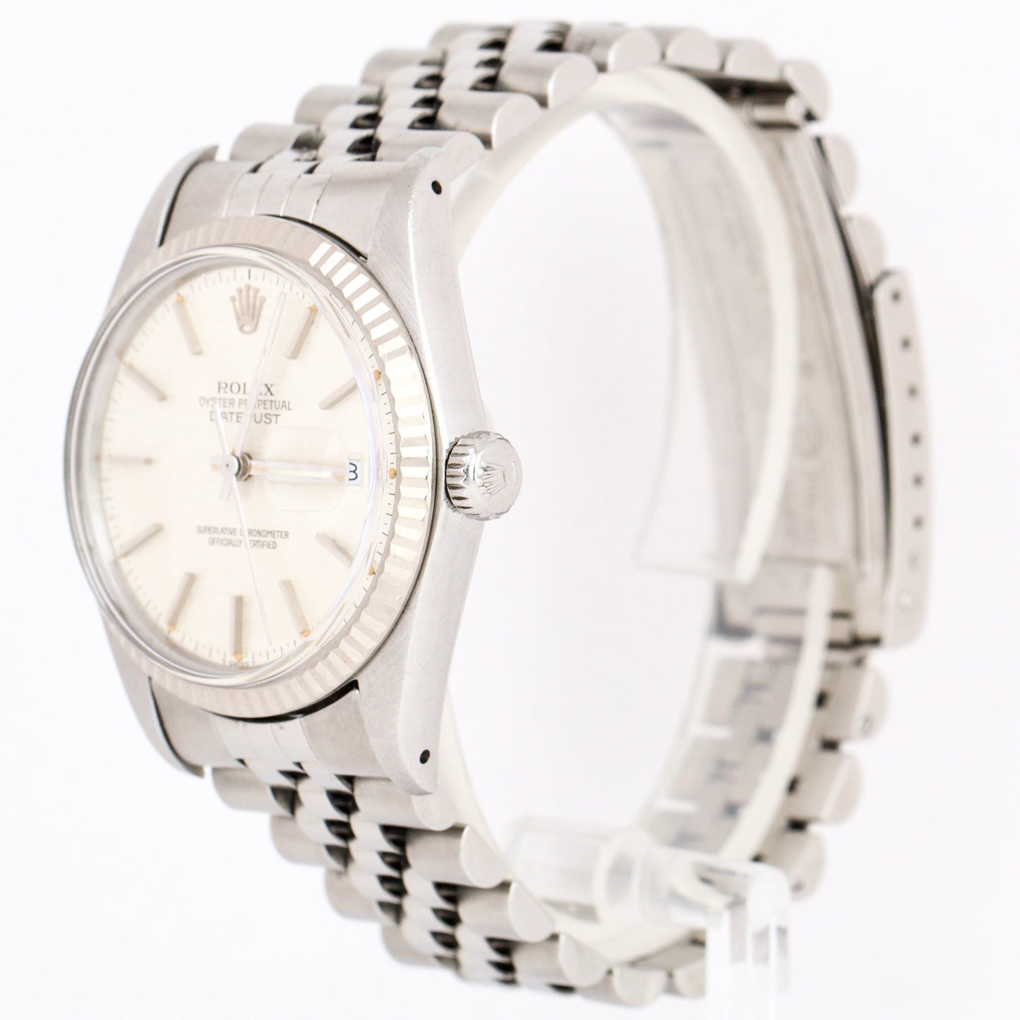 1984 Rolex DateJust SILVER LINEN Fluted Stainless Steel JUBILEE 36mm Watch 16014