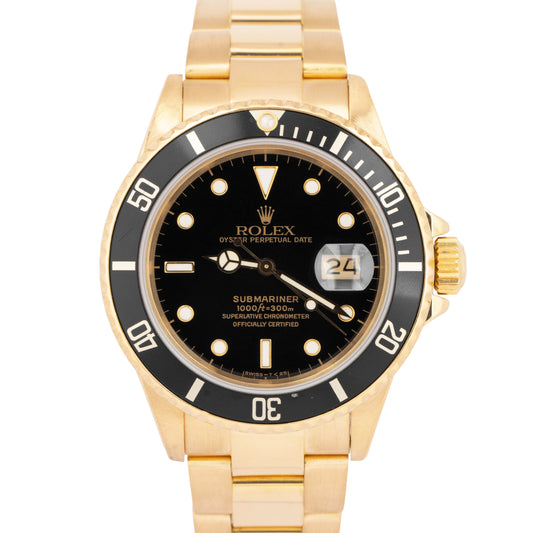PAPERS 1987 Rolex Submariner Date Black 18K Yellow Gold 40mm 16808 Watch BOX