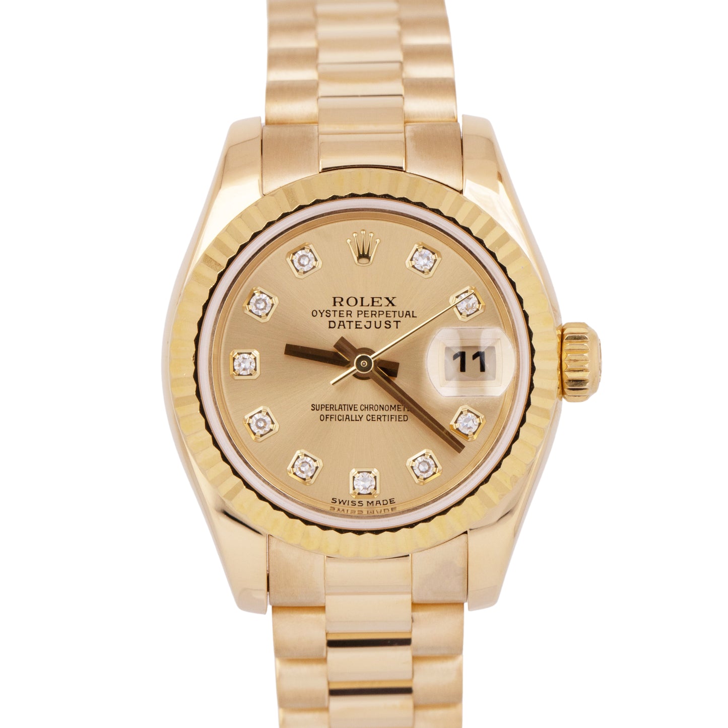 MINT PAPERS Rolex DateJust President 26mm Champagne 18K Gold DIAMOND 179178 BOX