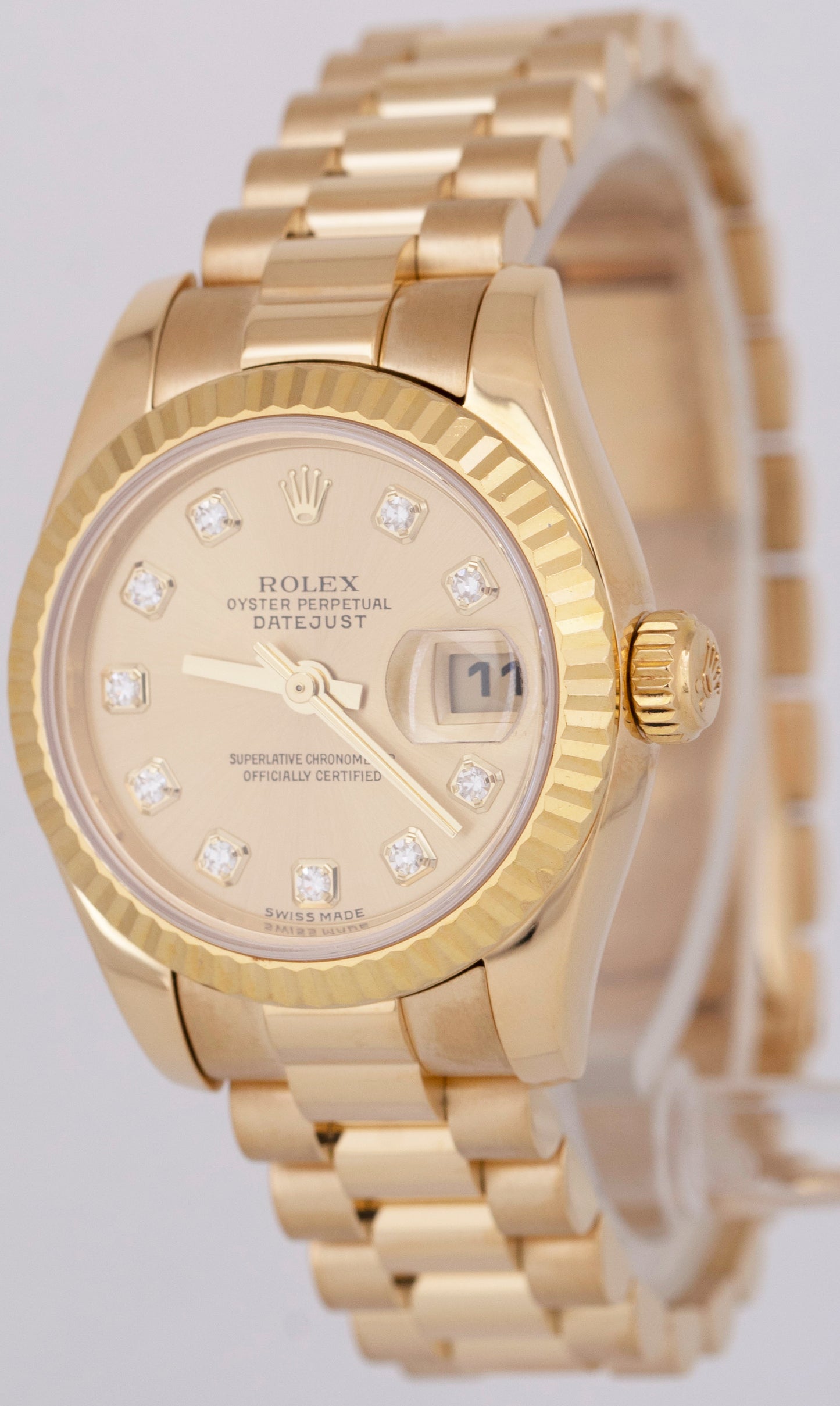 MINT PAPERS Rolex DateJust President 26mm Champagne 18K Gold DIAMOND 179178 BOX