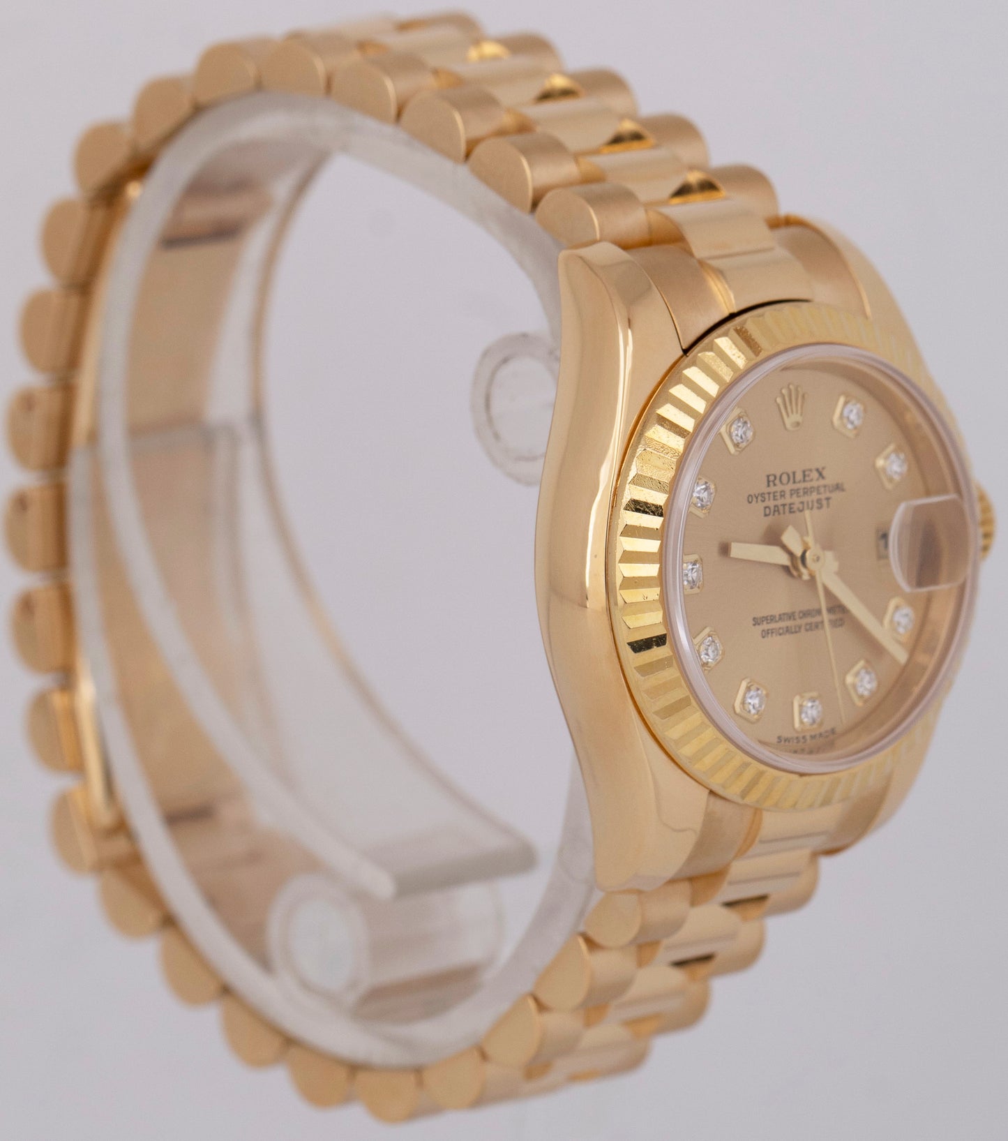 MINT PAPERS Rolex DateJust President 26mm Champagne 18K Gold DIAMOND 179178 BOX