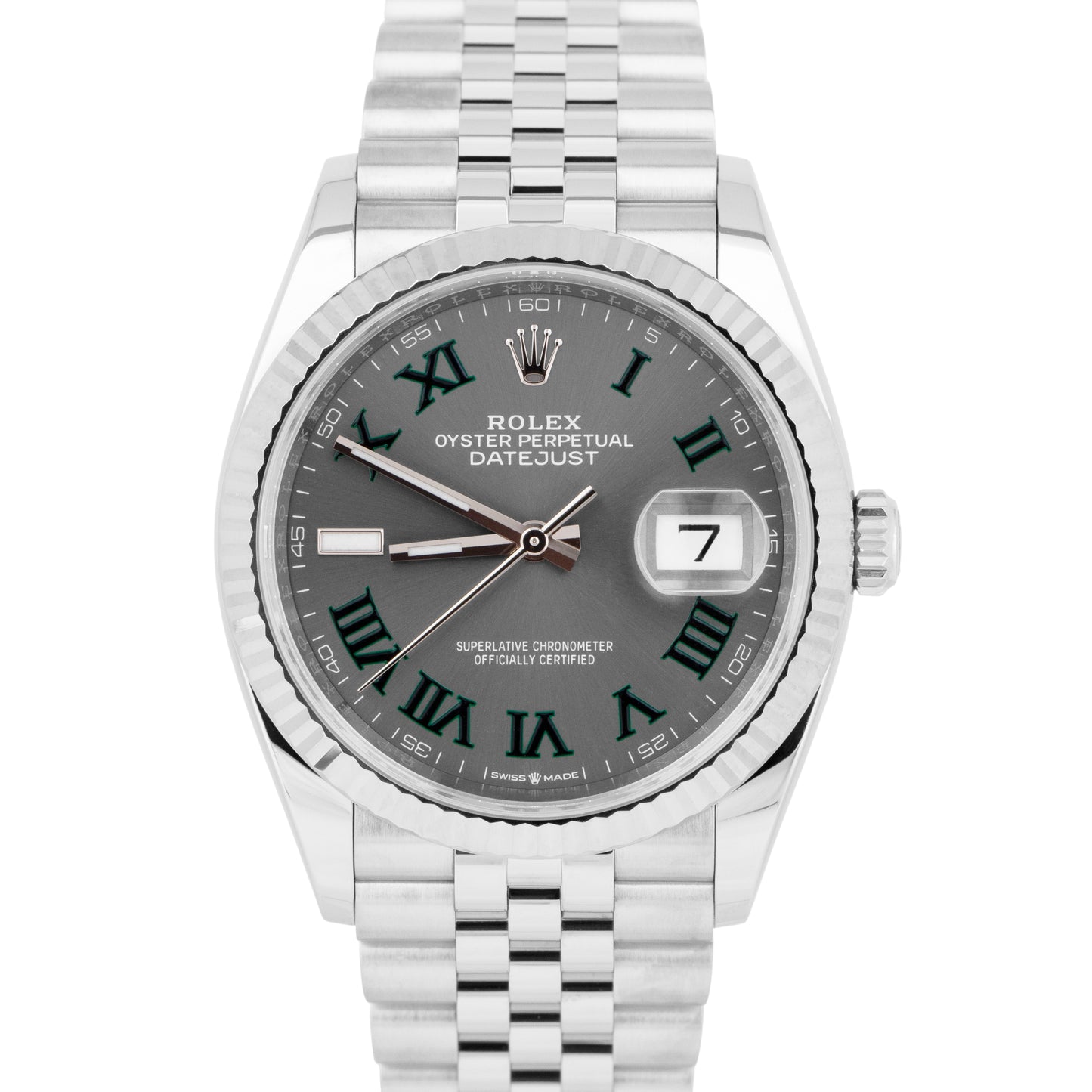 2022 Rolex DateJust Wimbledon 36mm Fluted Steel White Gold Jubilee Watch 126234