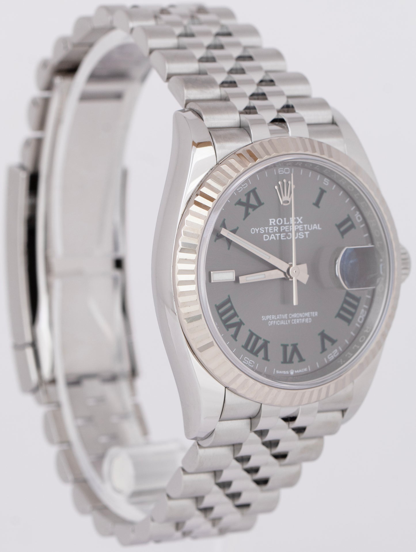 2022 Rolex DateJust Wimbledon 36mm Fluted Steel White Gold Jubilee Watch 126234