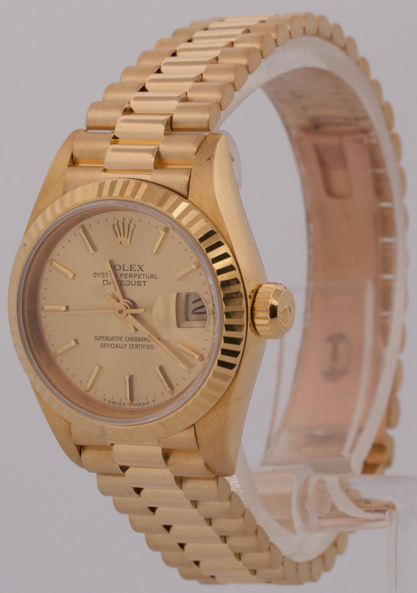 PAPERS Ladies Rolex DateJust President 26mm CHAMPAGNE 18K Yellow Gold 69178 BOX