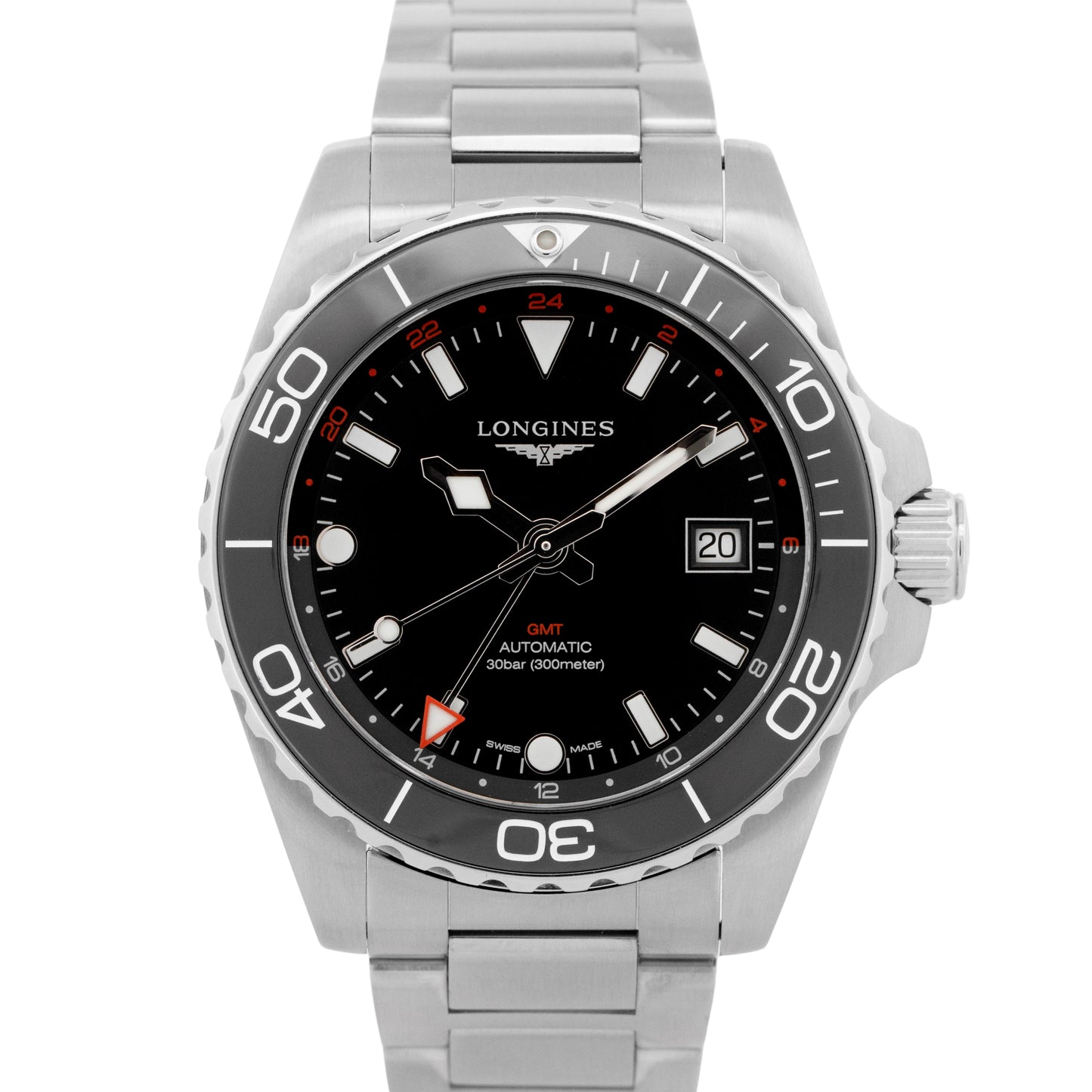 2023 PAPERS Longines Hydroconquest GMT 41mm Black Steel Watch L3.790.4.56.9 BOX