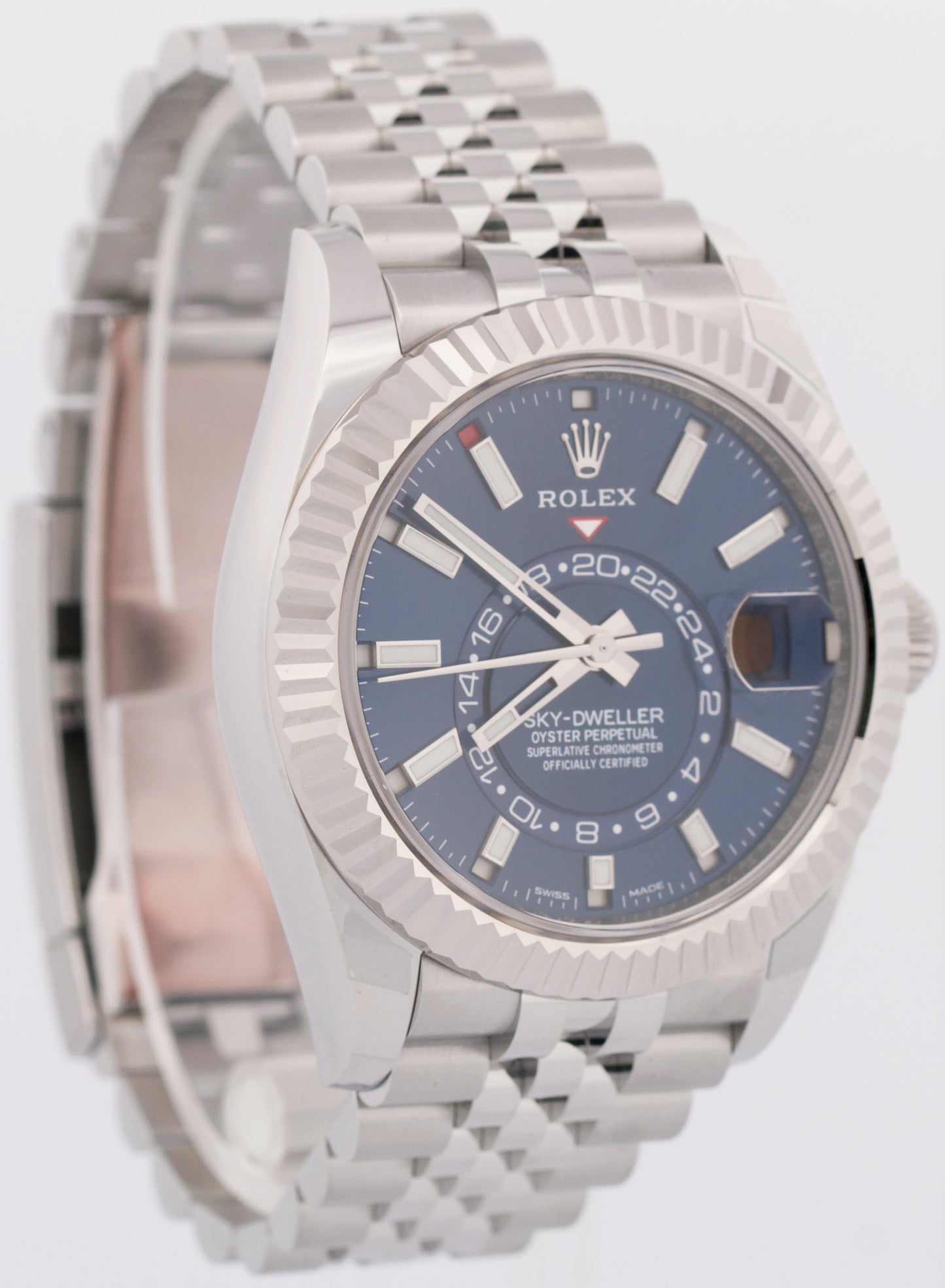NEW PAPERS Rolex Sky-Dweller BLUE Steel JUBILEE Fluted 18K Gold 42mm 326934 BOX