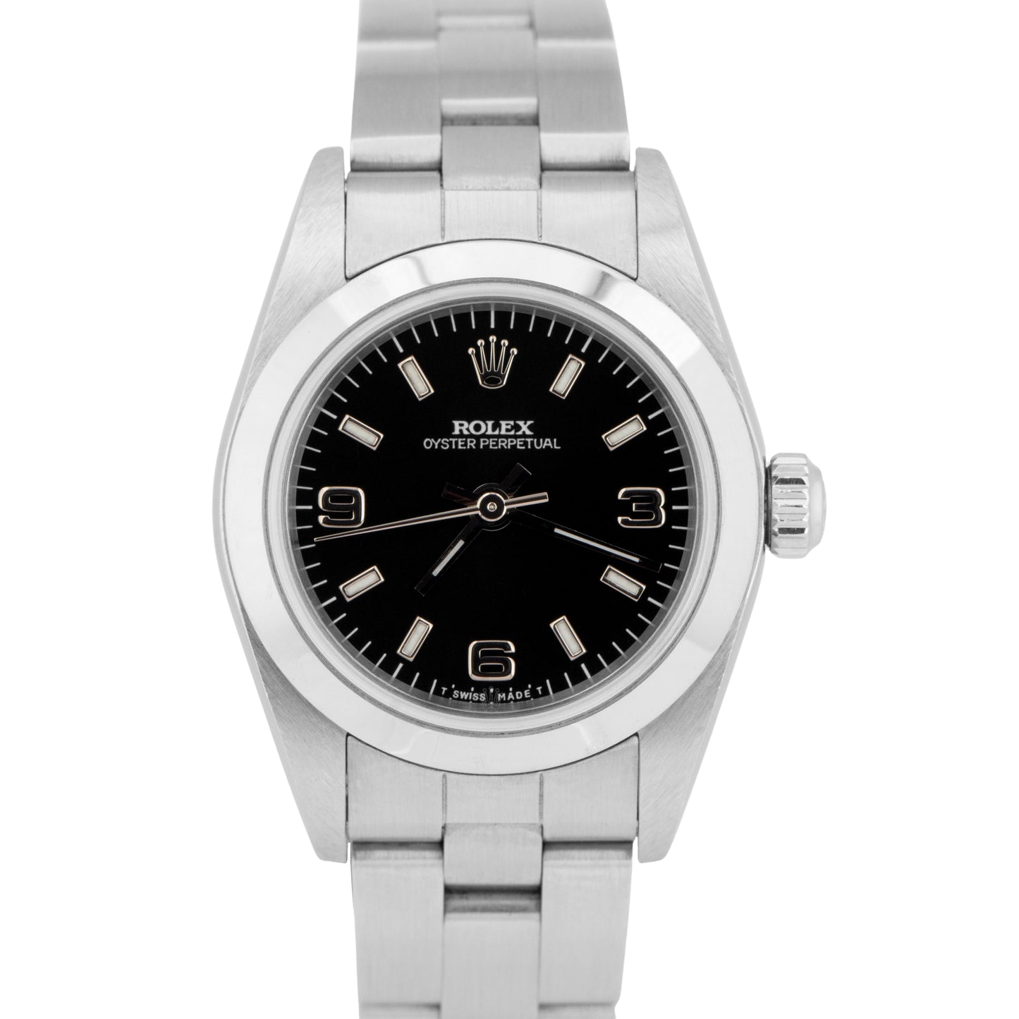 MINT Rolex Oyster Perpetual 24mm Black Stainless Oyster NO-HOLES Watch 76080