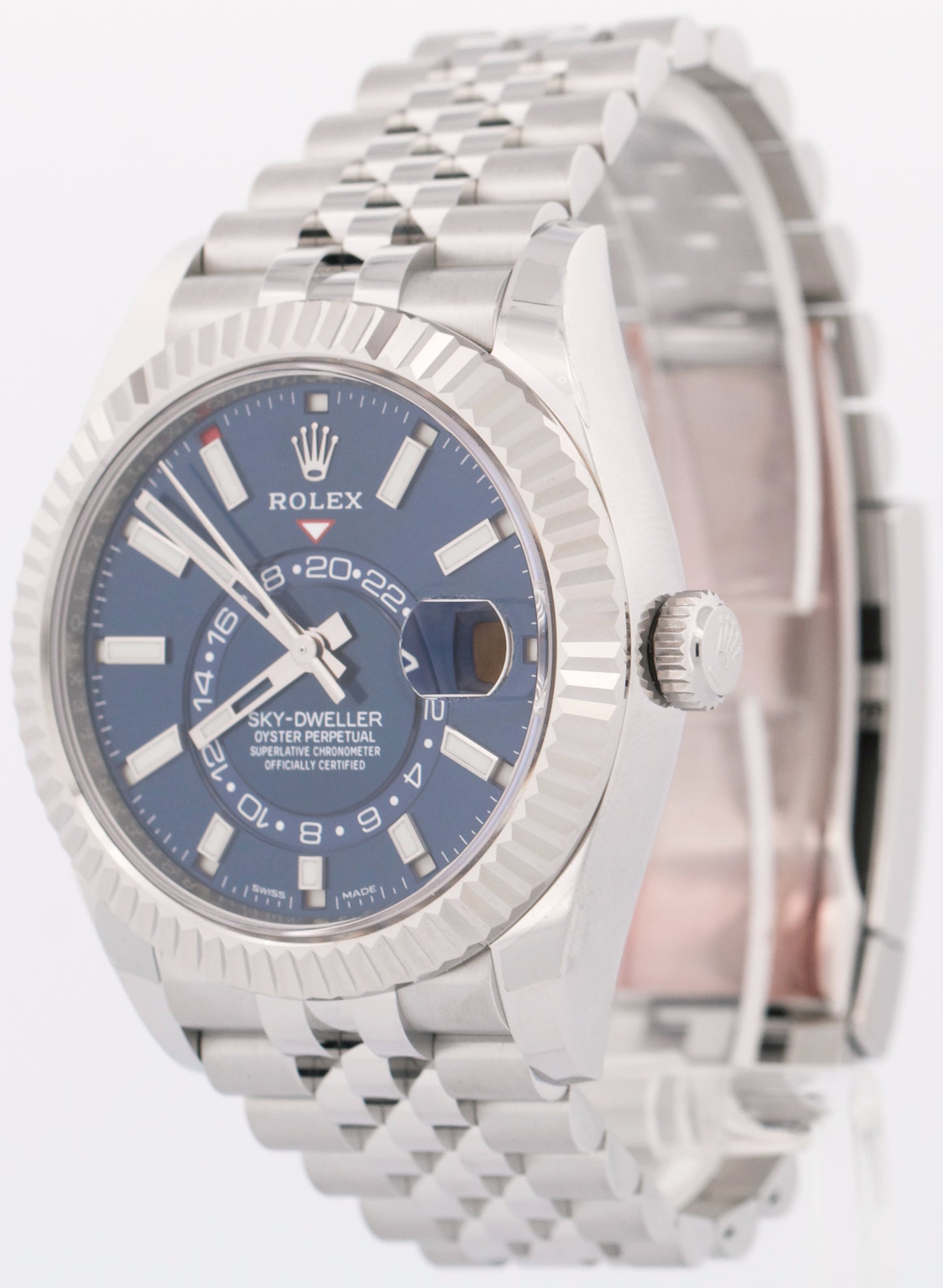 NEW PAPERS Rolex Sky-Dweller BLUE Steel JUBILEE Fluted 18K Gold 42mm 326934 BOX