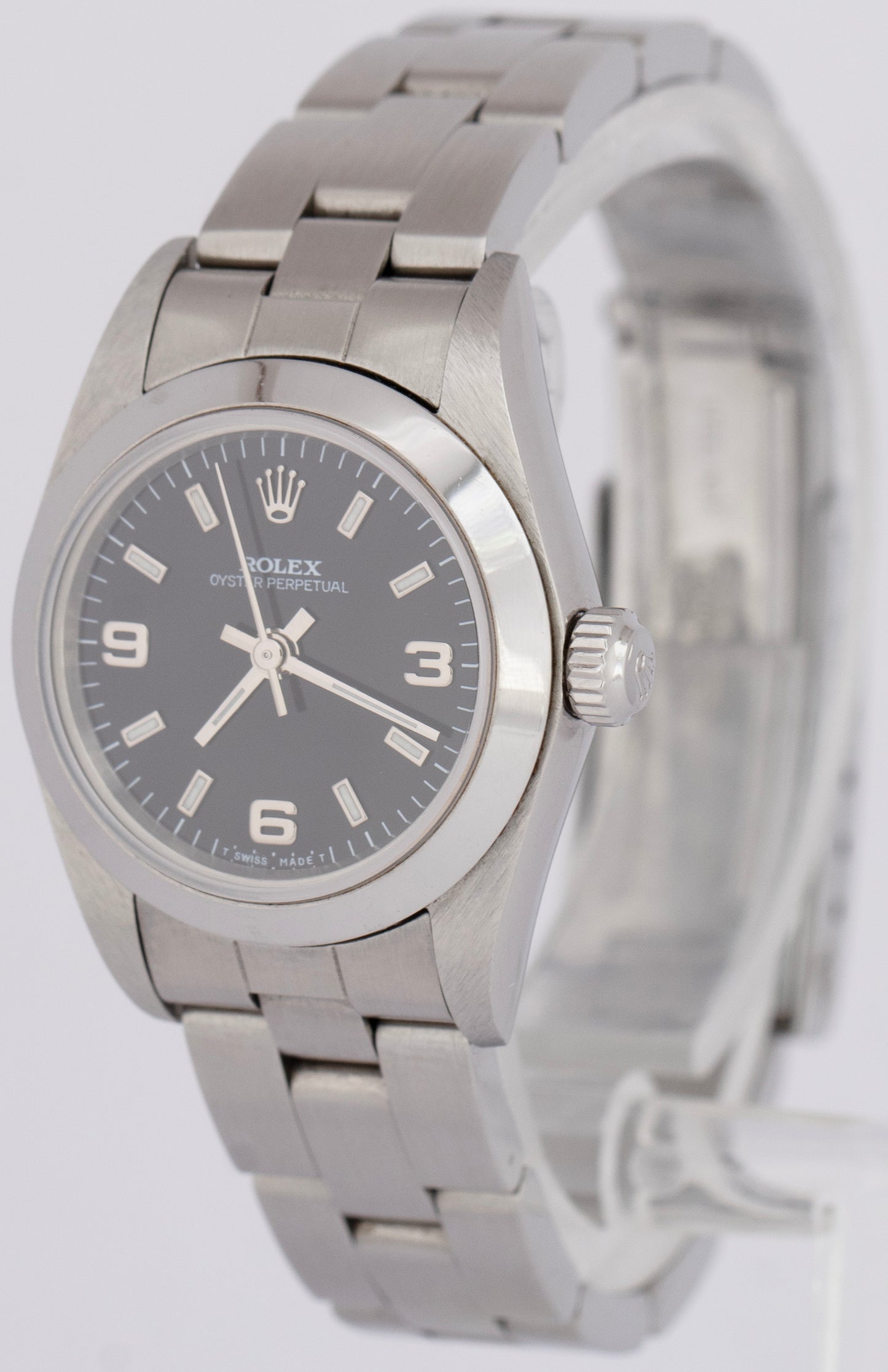 MINT Rolex Oyster Perpetual 24mm Black Stainless Oyster NO-HOLES Watch 76080