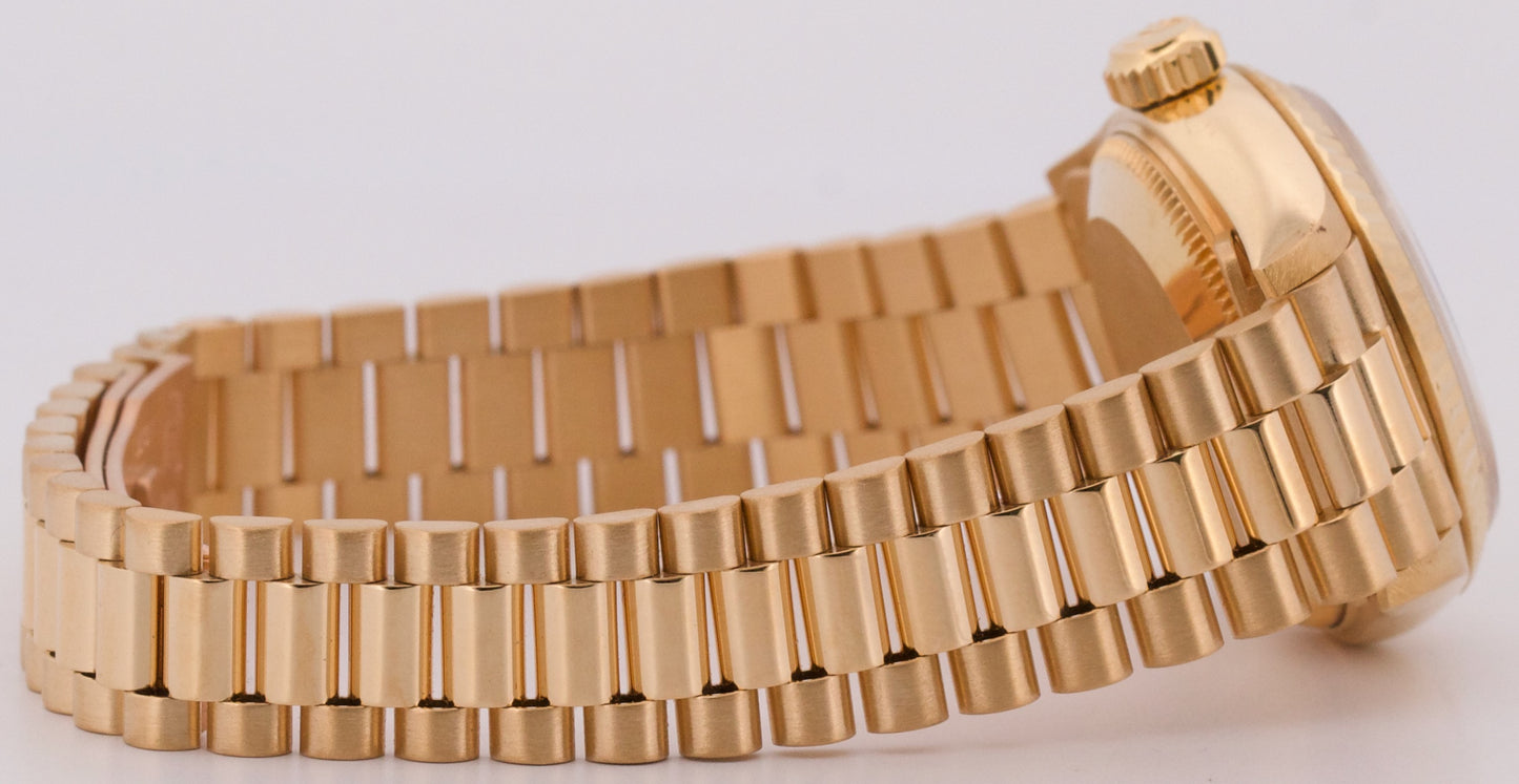 PAPERS Ladies Rolex DateJust President 26mm CHAMPAGNE 18K Yellow Gold 69178 BOX