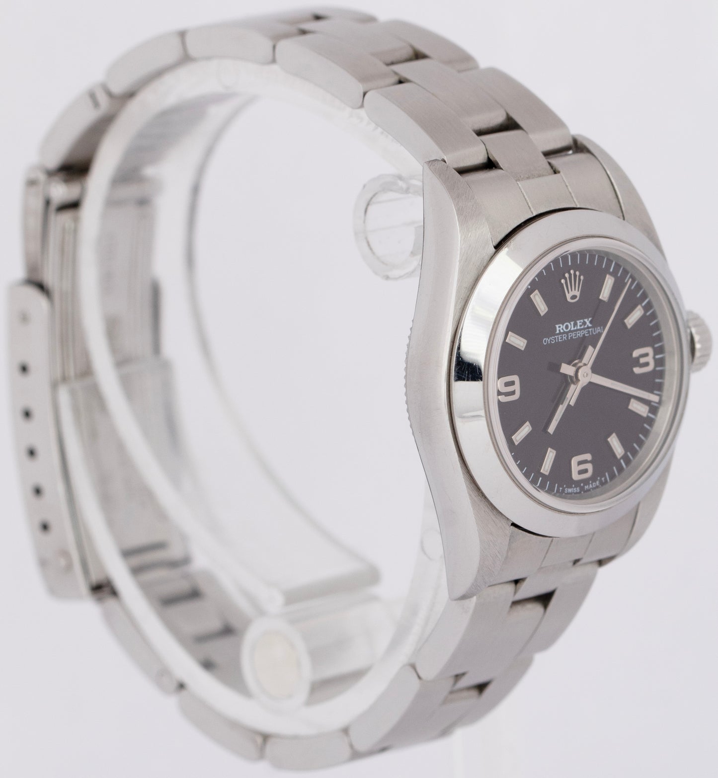 MINT Rolex Oyster Perpetual 24mm Black Stainless Oyster NO-HOLES Watch 76080
