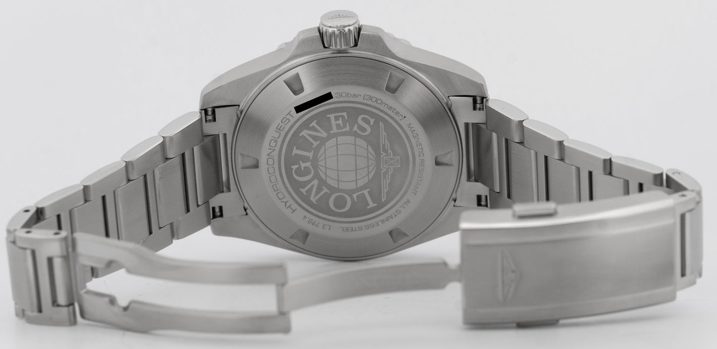 2023 PAPERS Longines Hydroconquest GMT 41mm Black Steel Watch L3.790.4.56.9 BOX