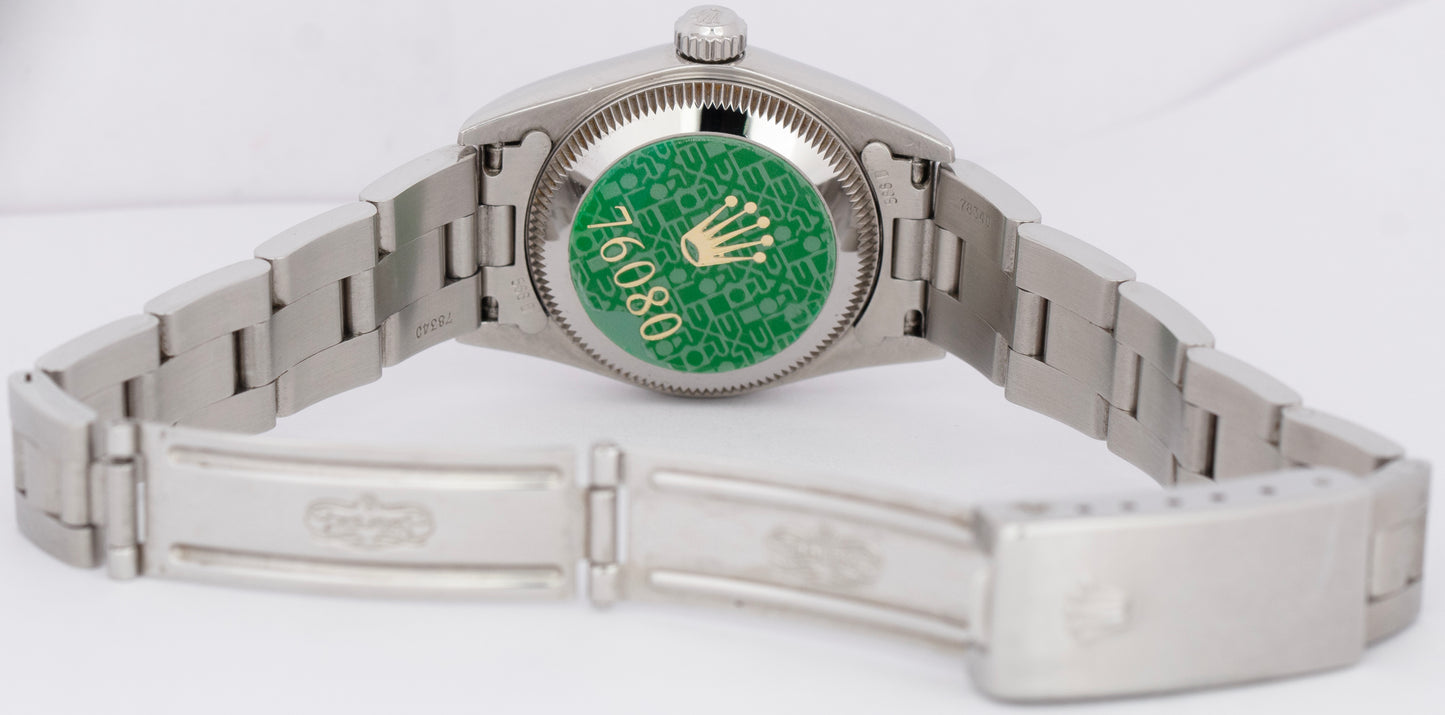 MINT Rolex Oyster Perpetual 24mm Black Stainless Oyster NO-HOLES Watch 76080