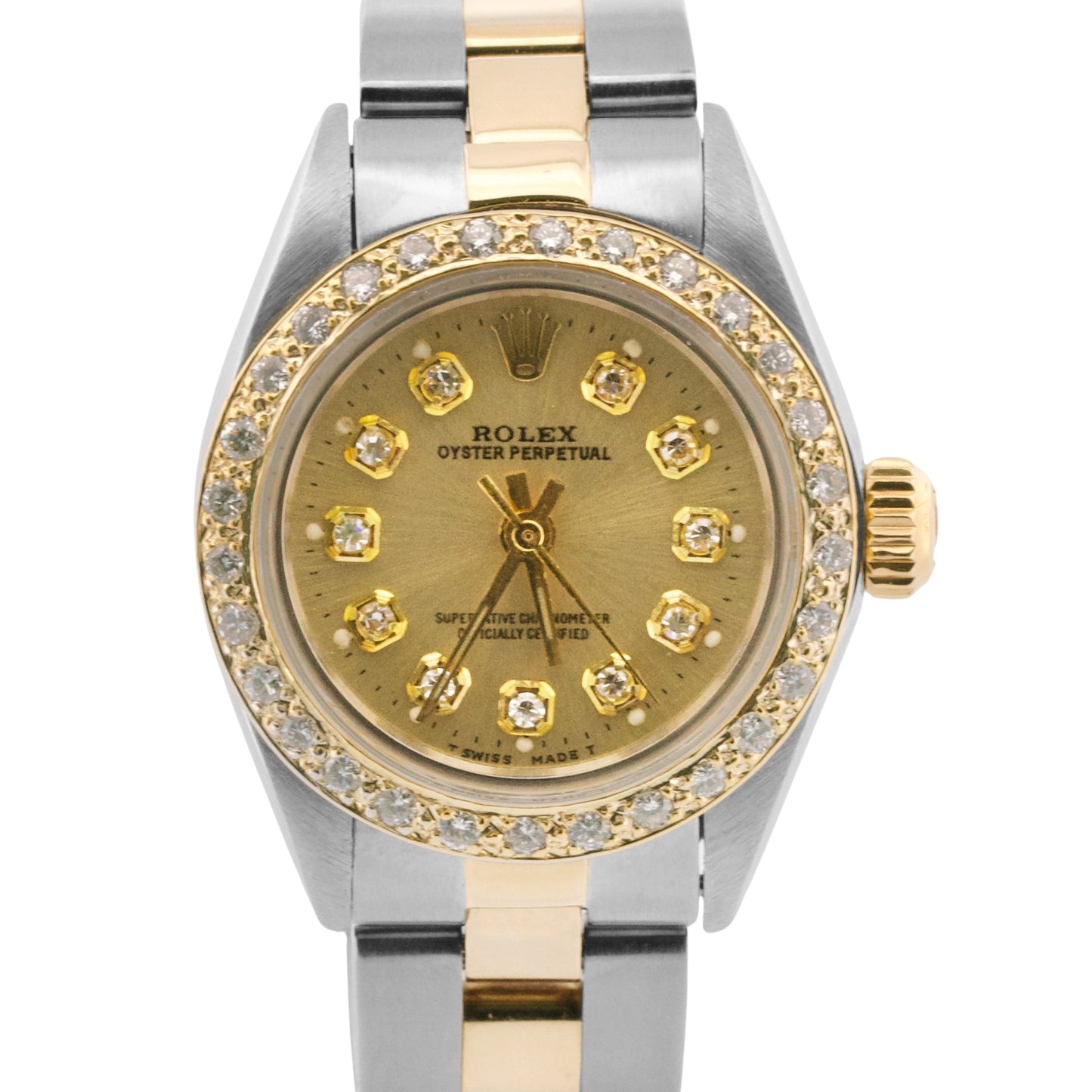 Rolex Oyster Perpetual 24mm CHAMPAGNE DIAMOND 18K Gold Oyster Watch 6719 BOX