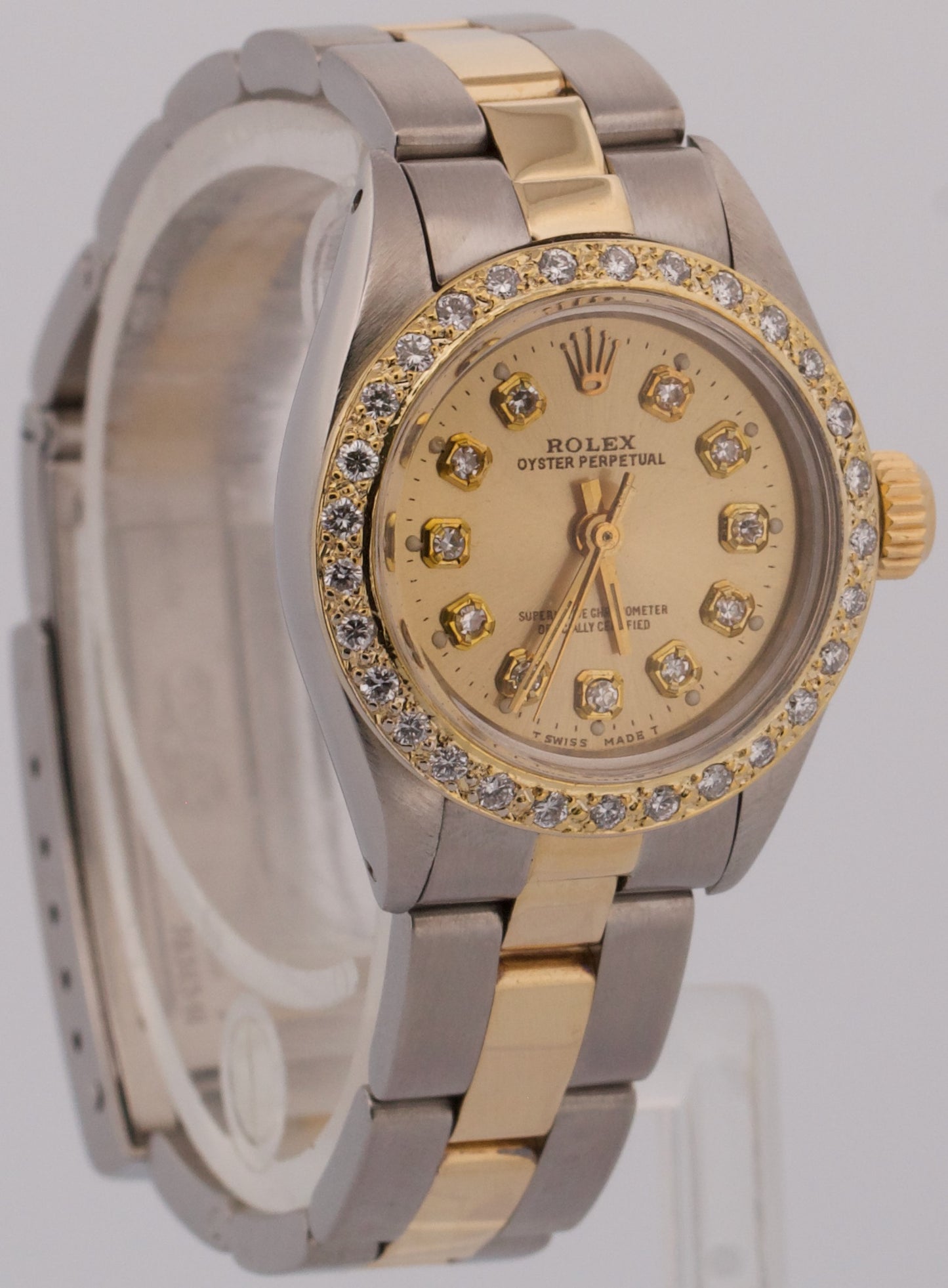 Rolex Oyster Perpetual 24mm CHAMPAGNE DIAMOND 18K Gold Oyster Watch 6719 BOX