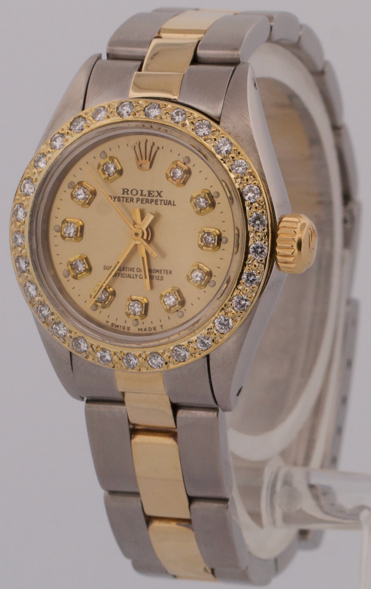 Rolex Oyster Perpetual 24mm CHAMPAGNE DIAMOND 18K Gold Oyster Watch 6719 BOX