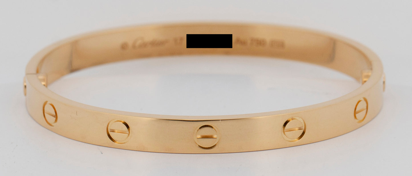 2024 Cartier Love Bracelet Size 17 18K Yellow Gold Box Papers