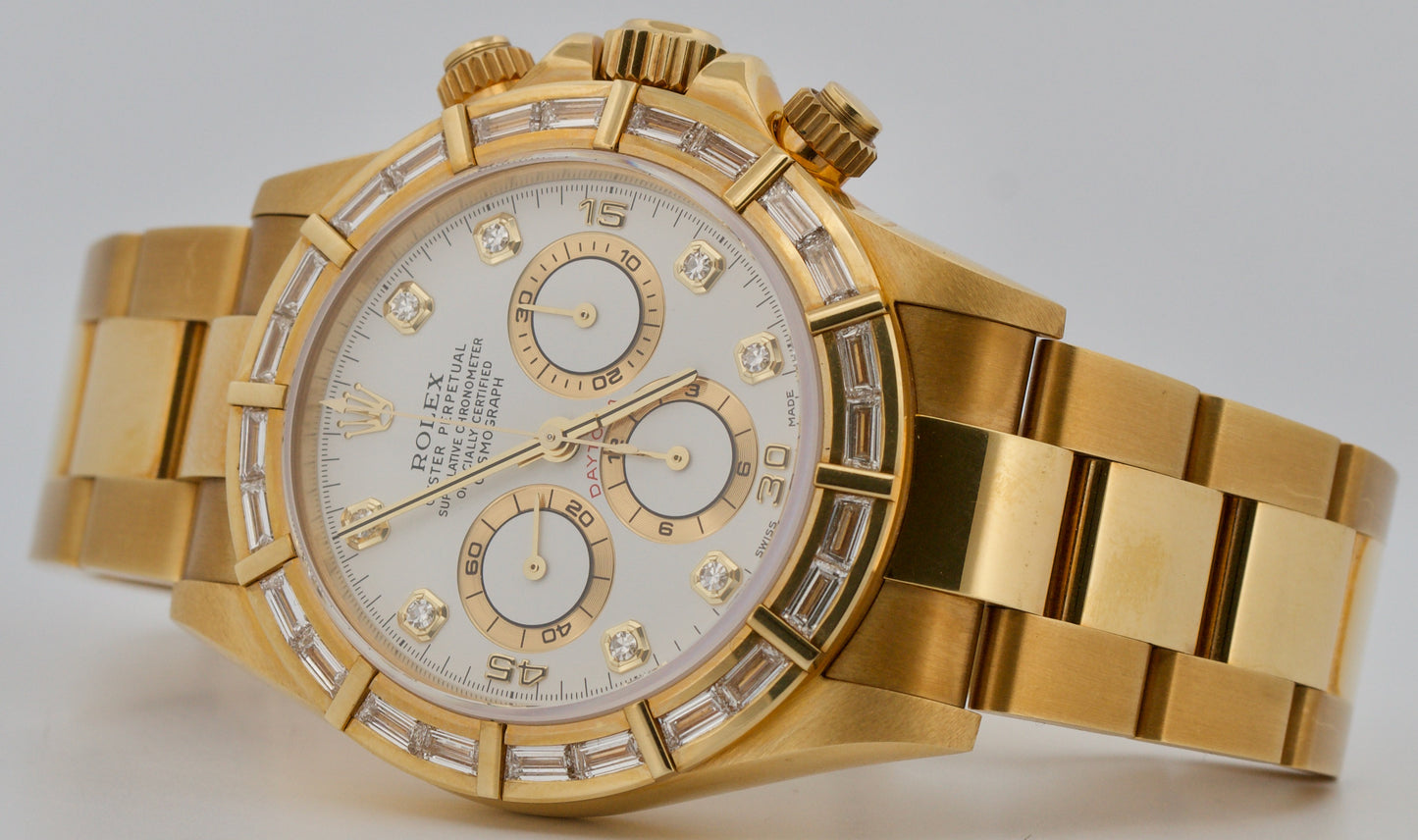 1999 TOP CONDITION PAPERS Rolex Daytona FACTORY BAGUETTE 18K GOLD 16568 BOX