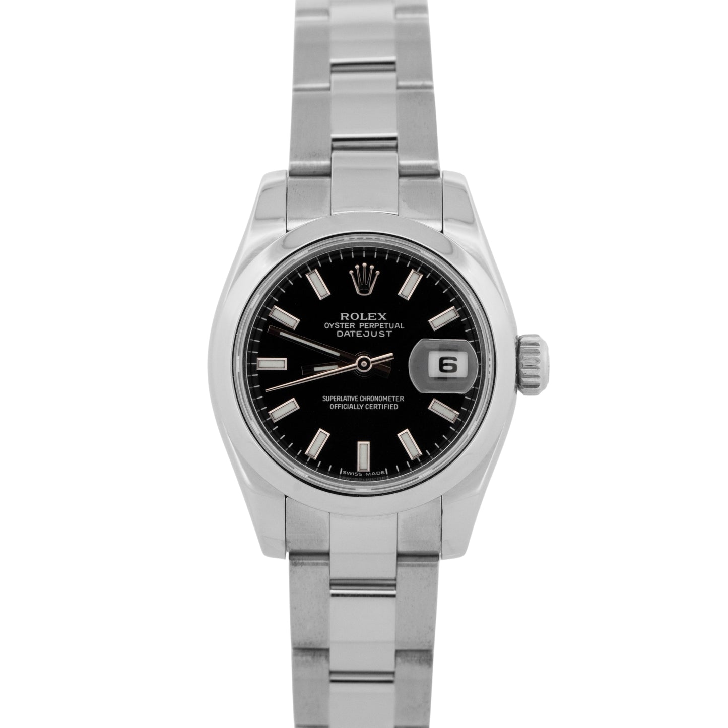 Ladies Rolex DateJust 26mm Black Stainless Steel Oyster Automatic Watch 179160