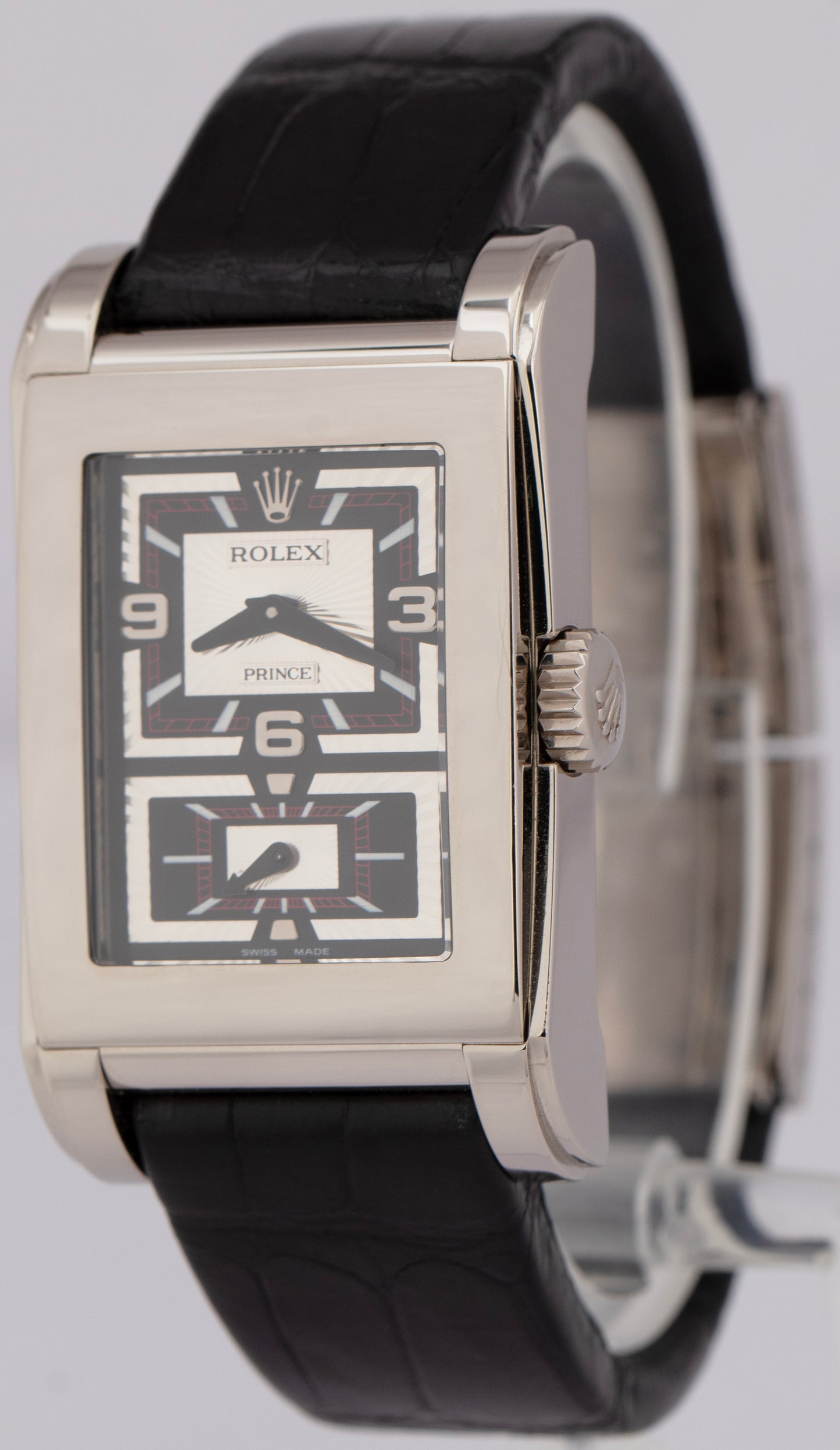 MINT PAPERS Rolex Cellini Prince 18K White Gold 38mm x 28mm Black 5443/9 BOX