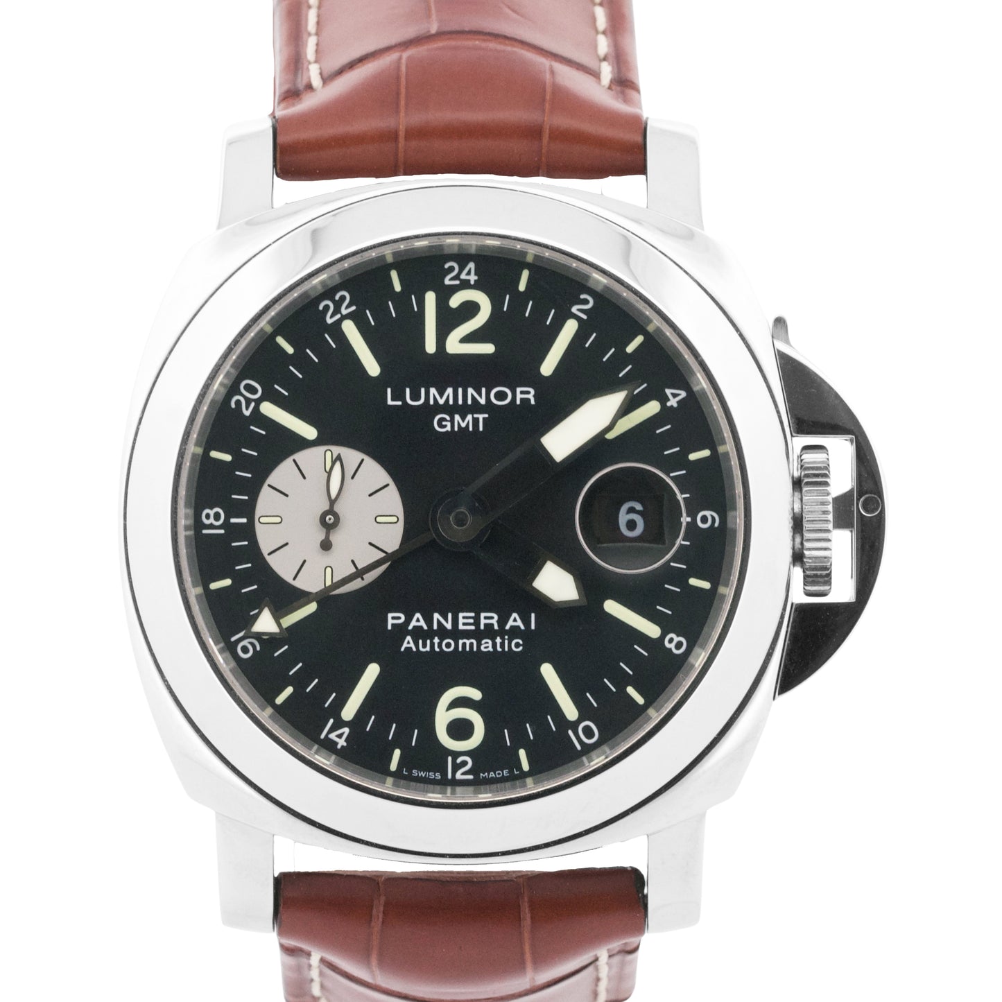 PAPERS Panerai Luminor GMT PAM88 Black Leather Steel 44mm Watch PAM00088 BOX