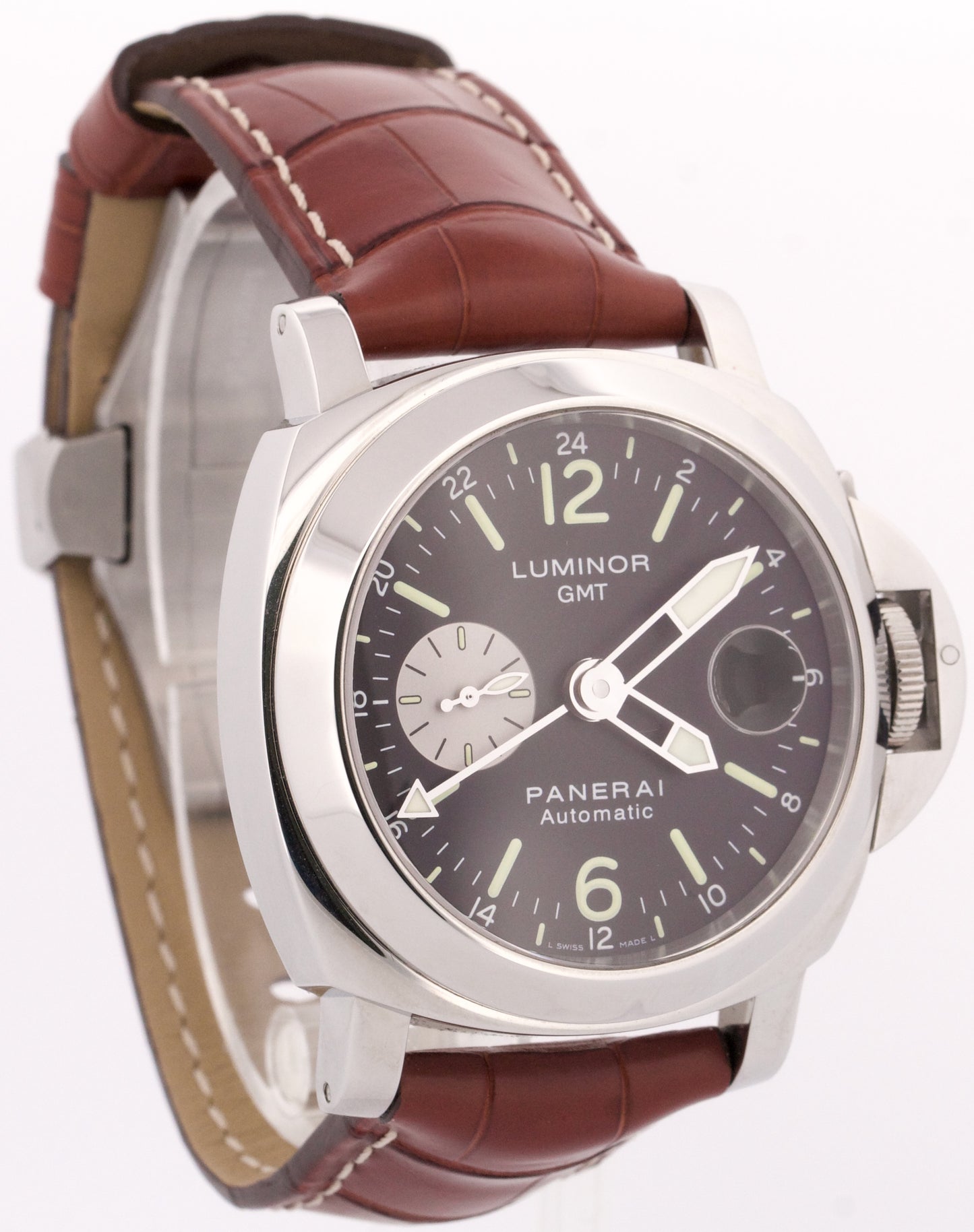PAPERS Panerai Luminor GMT PAM88 Black Leather Steel 44mm Watch PAM00088 BOX