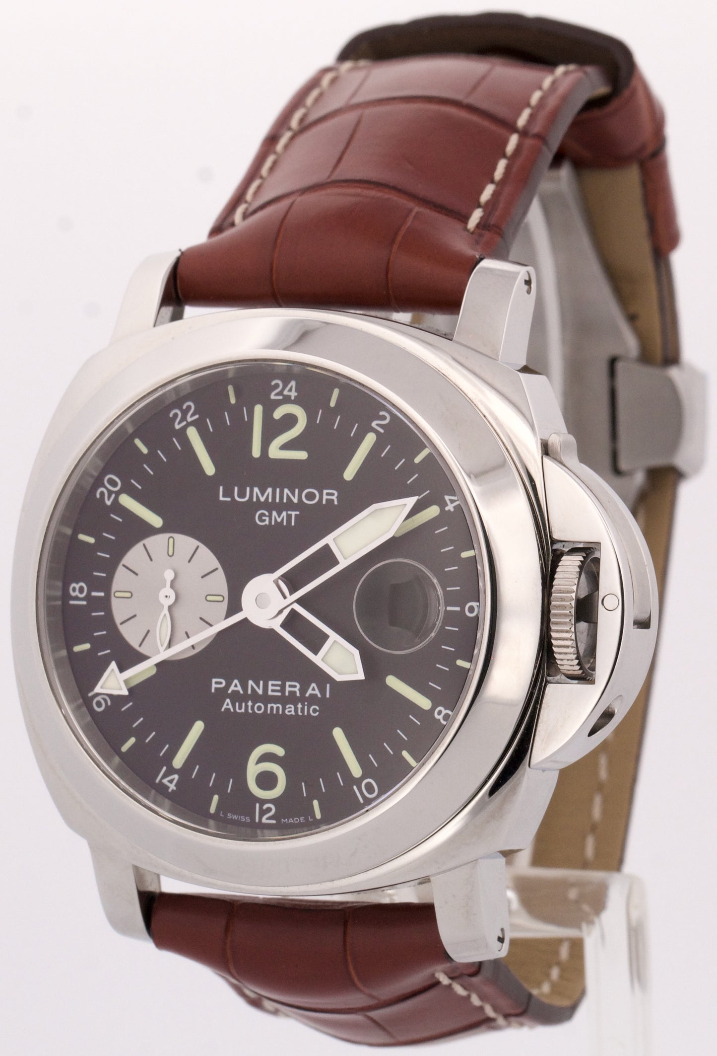 PAPERS Panerai Luminor GMT PAM88 Black Leather Steel 44mm Watch PAM00088 BOX