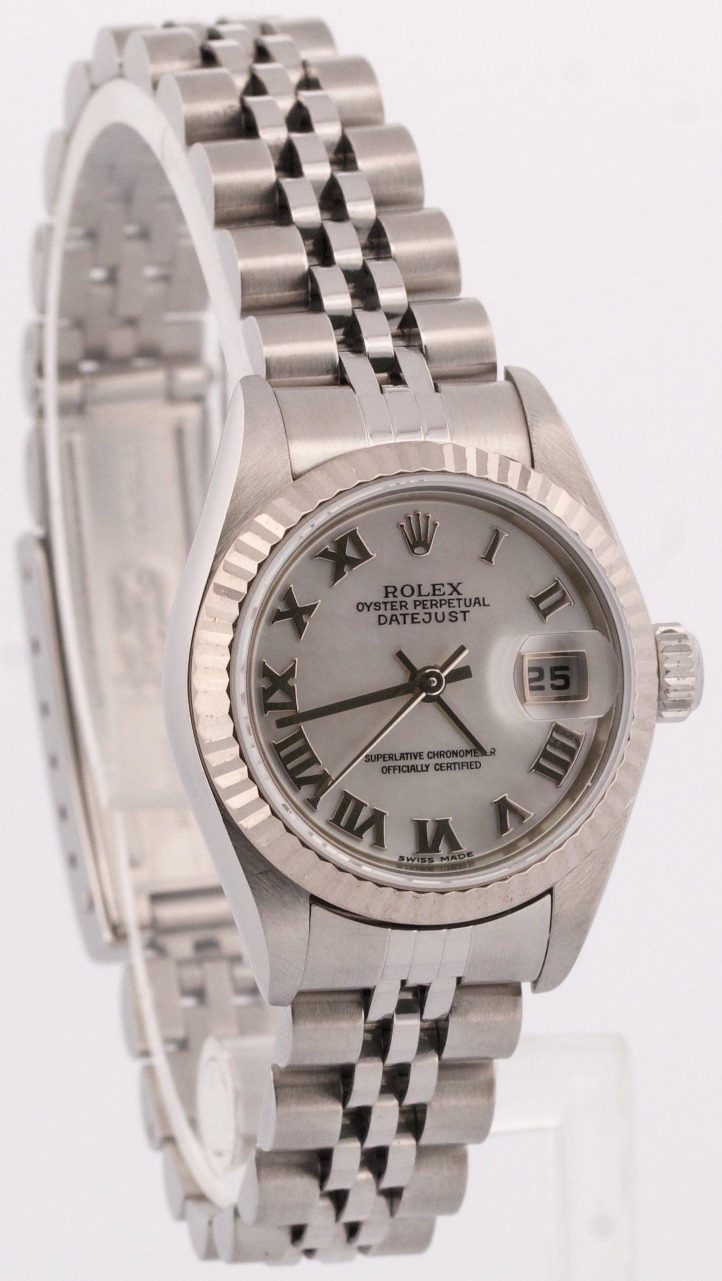 Rolex DateJust MOP ROMAN Stainless Steel 18K Gold JUBILEE Fluted 79174 Watch